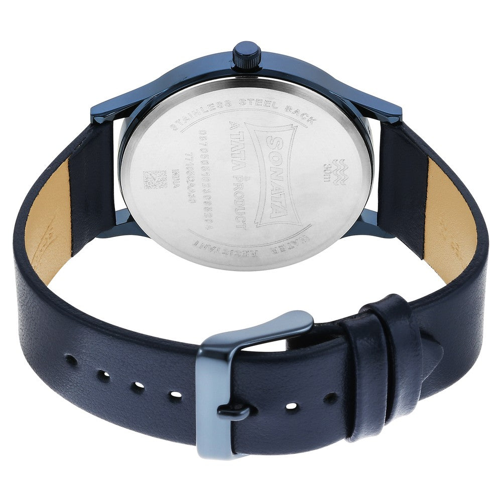 Sonata Blues Quartz Analog Blue Dial Metal Strap Watch for Men