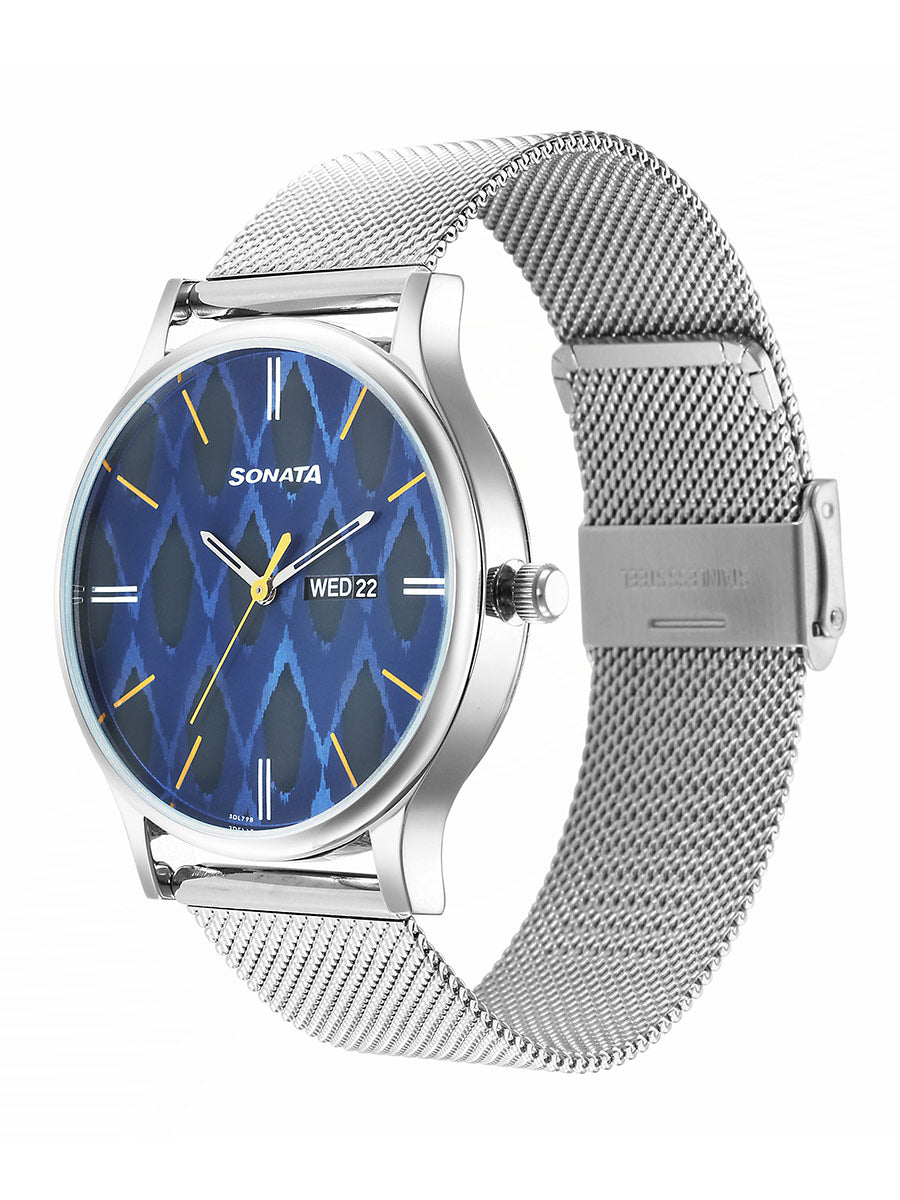 Sonata Knot Blue Dial Stainless Steel Strap Watch for Men