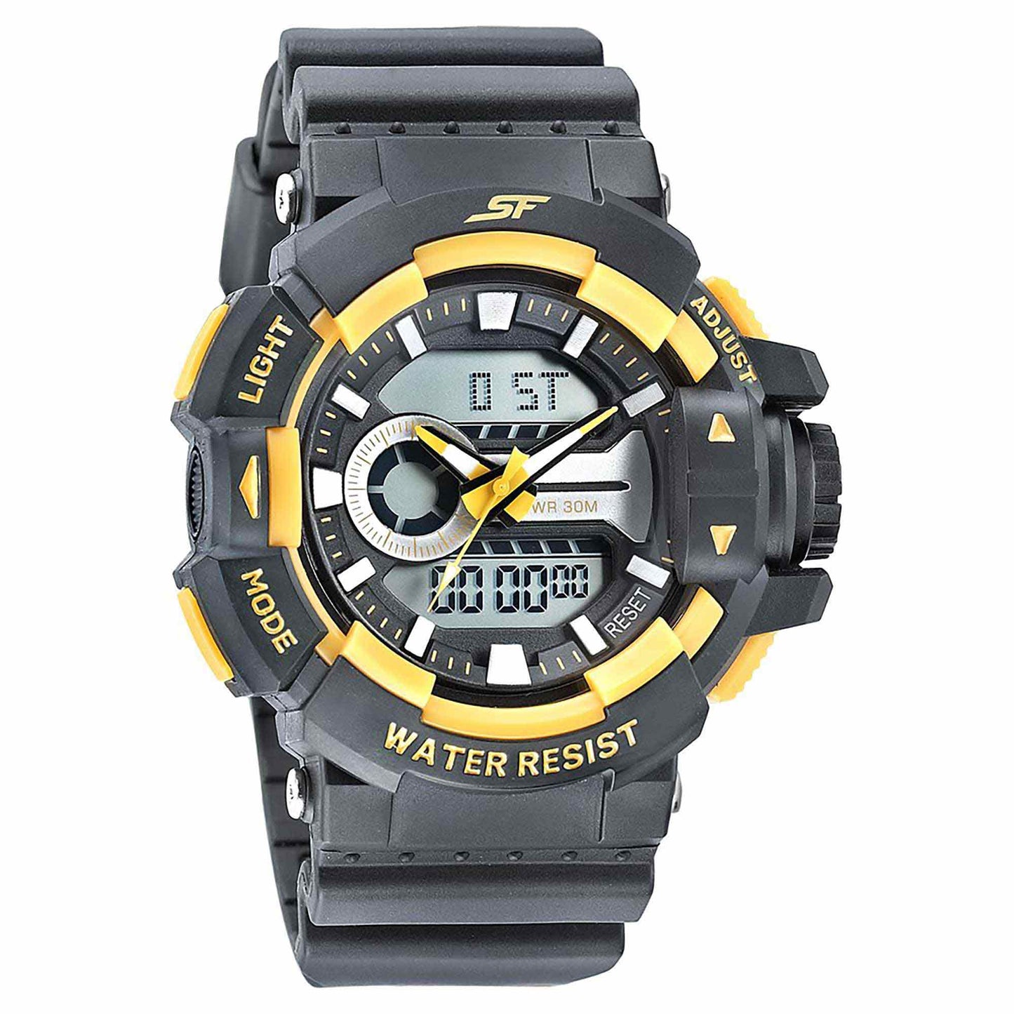 SF Quartz Digital Analog Digital Black Dial PU Strap Watch for Men 77118PP03