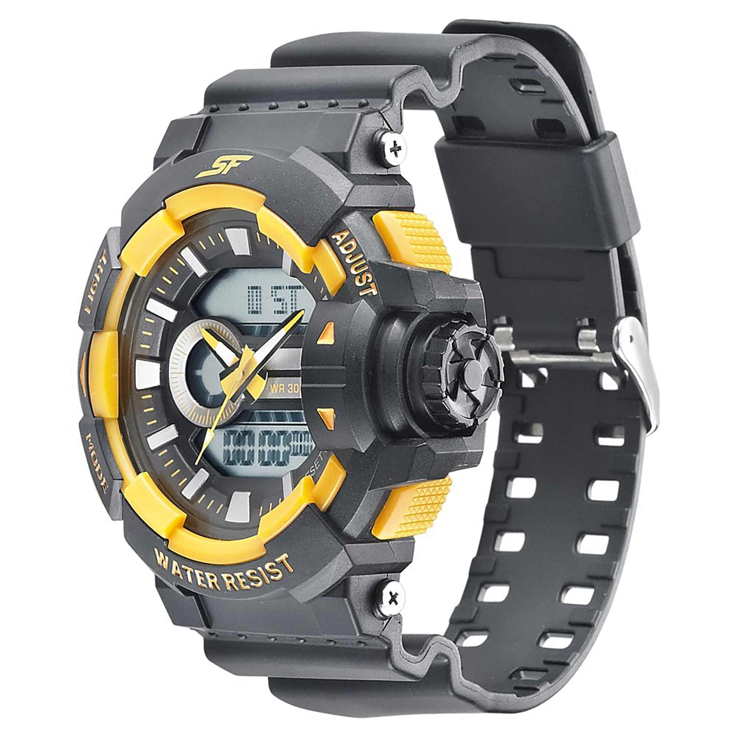 SF Quartz Digital Analog Digital Black Dial PU Strap Watch for Men 77118PP03