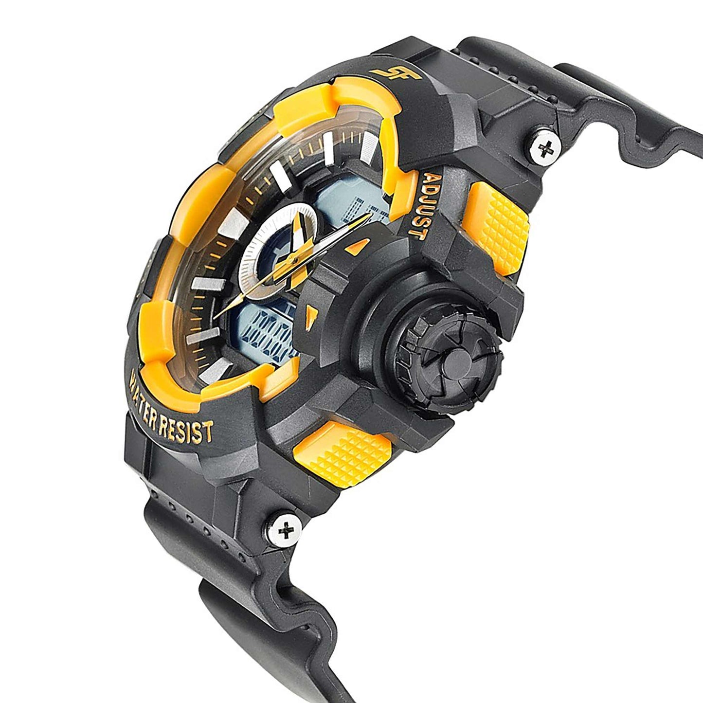 SF Quartz Digital Analog Digital Black Dial PU Strap Watch for Men 77118PP03