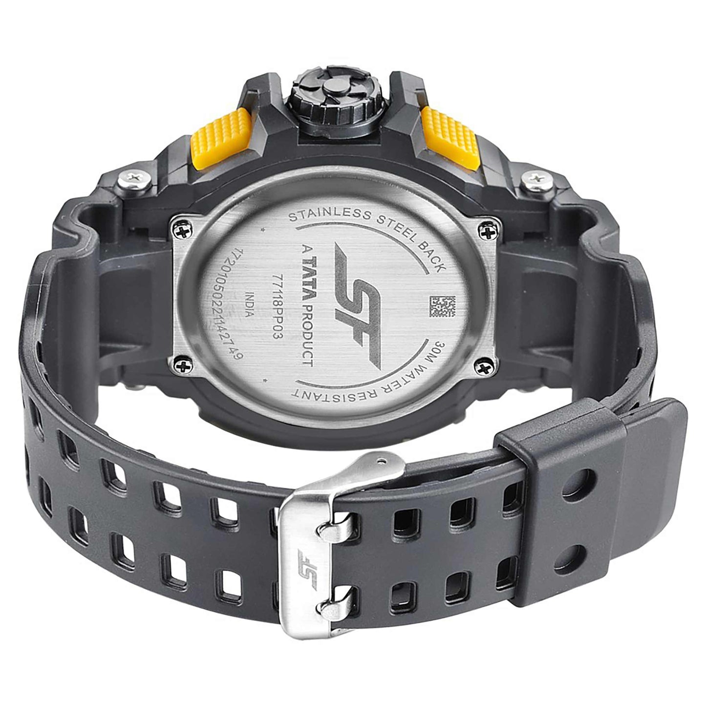 SF Quartz Digital Analog Digital Black Dial PU Strap Watch for Men 77118PP03