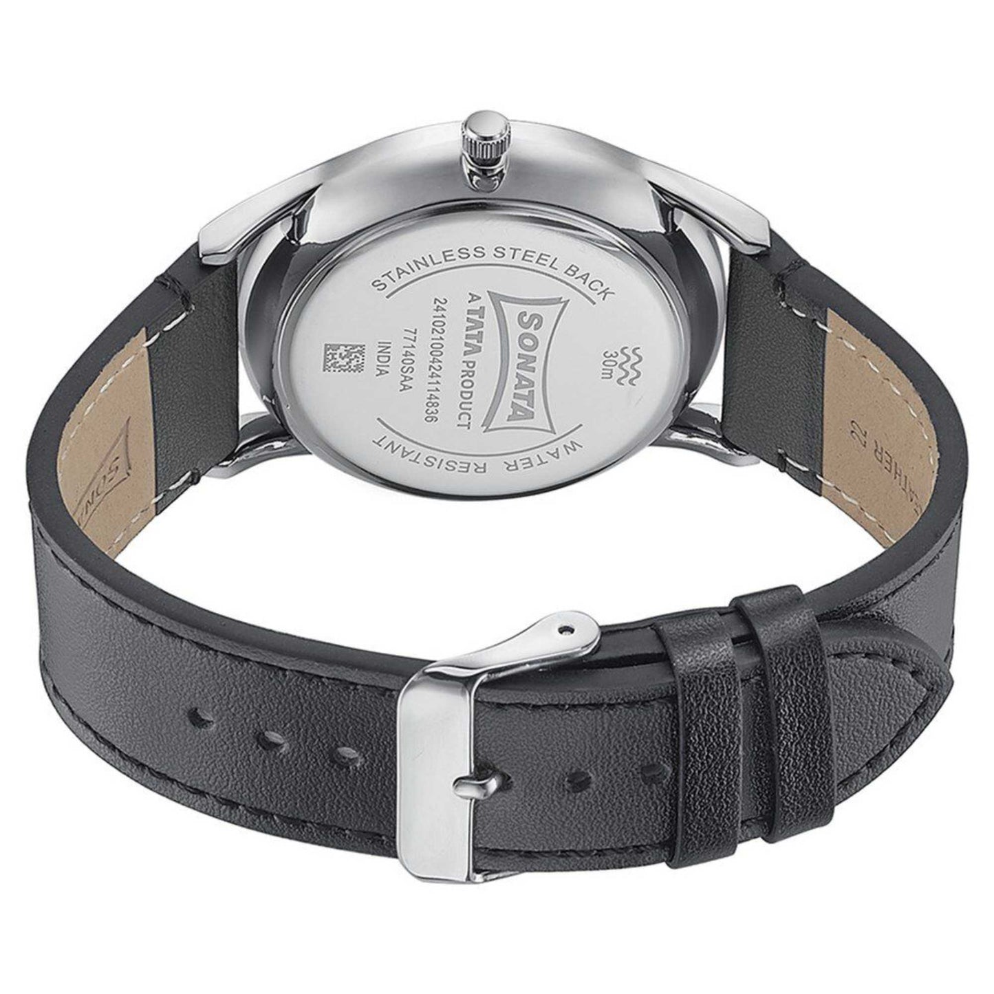 Sonata Quartz Analog Silver Dial Black Leather Strap Watch For Men
