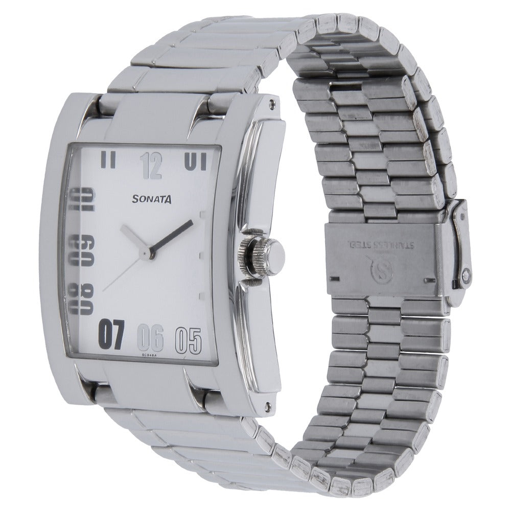 Sonata Quartz Analog White Dial Metal Strap Watch for Men