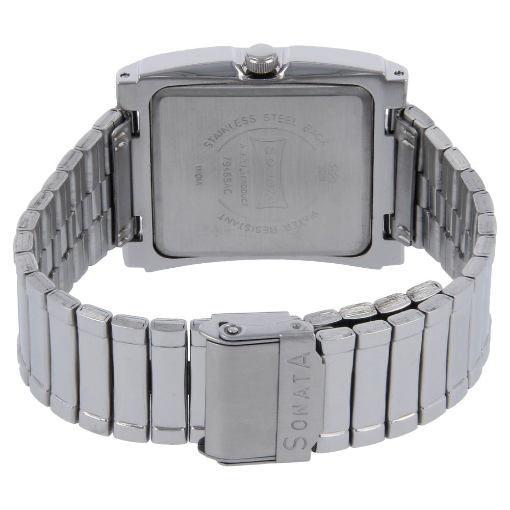 Sonata Quartz Analog White Dial Metal Strap Watch for Men