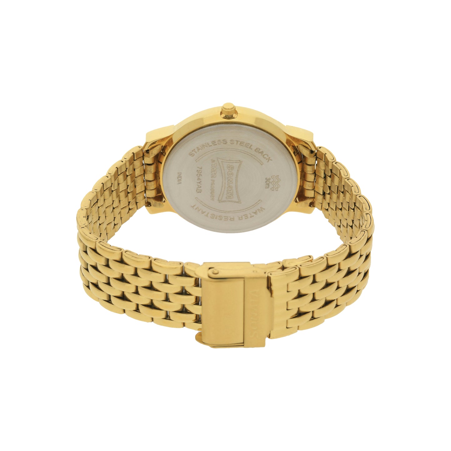 Sonata Quartz Analog with Day and Date Champagne Dial Metal Strap Watch for Men