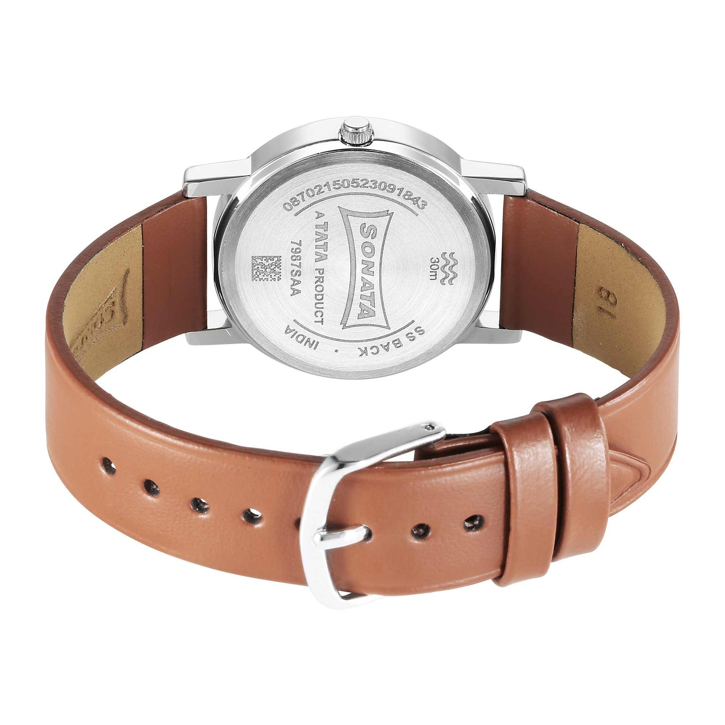 Sonata Classic Quartz Analog Blue Dial Brown Leather Strap Watch for Men