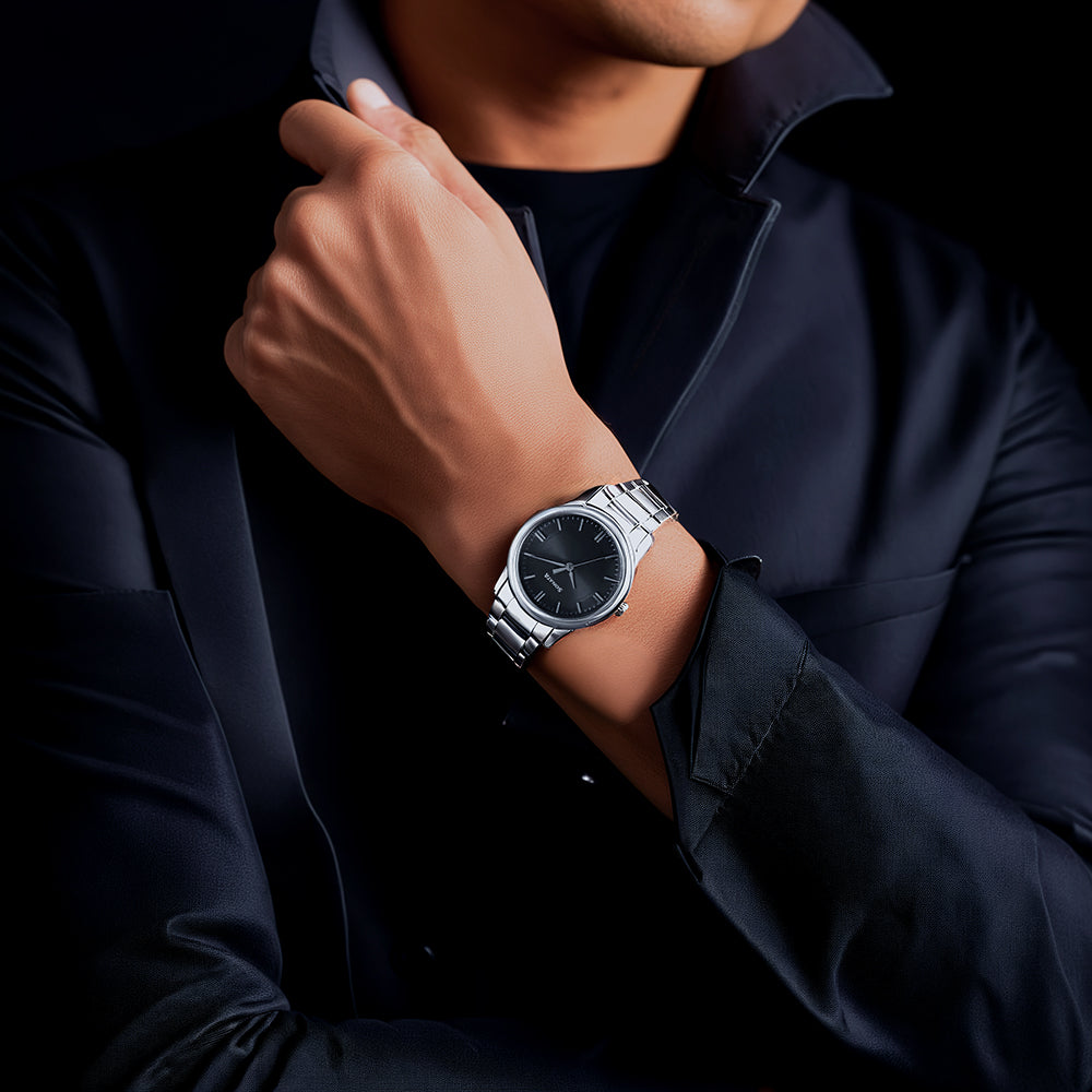 Sonata Classic Quartz Analog Grey Dial Silver Stainless Steel Strap Watch for Men