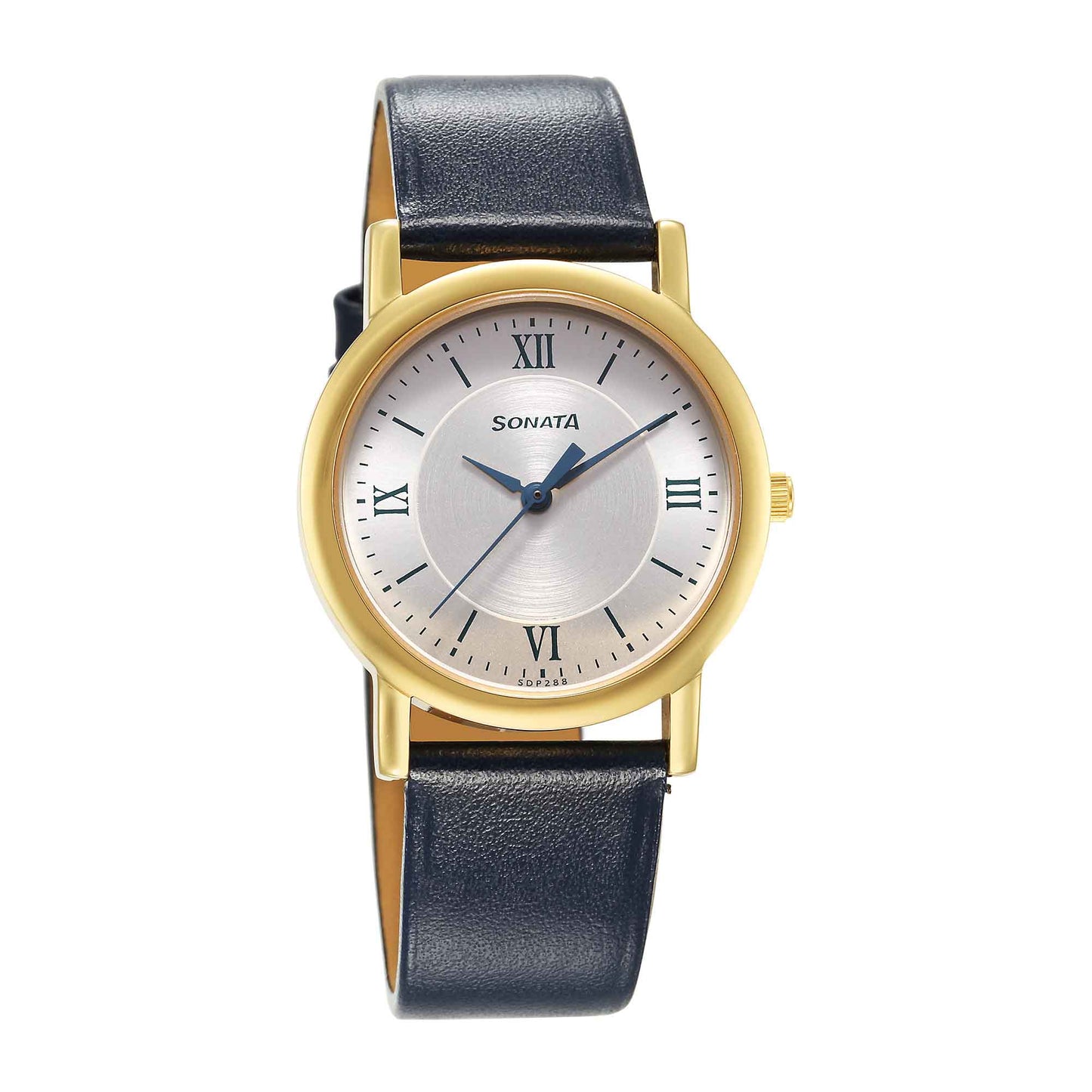Sonata Classic Quartz Analog Silver Dial Blue Leather Strap Watch for Men