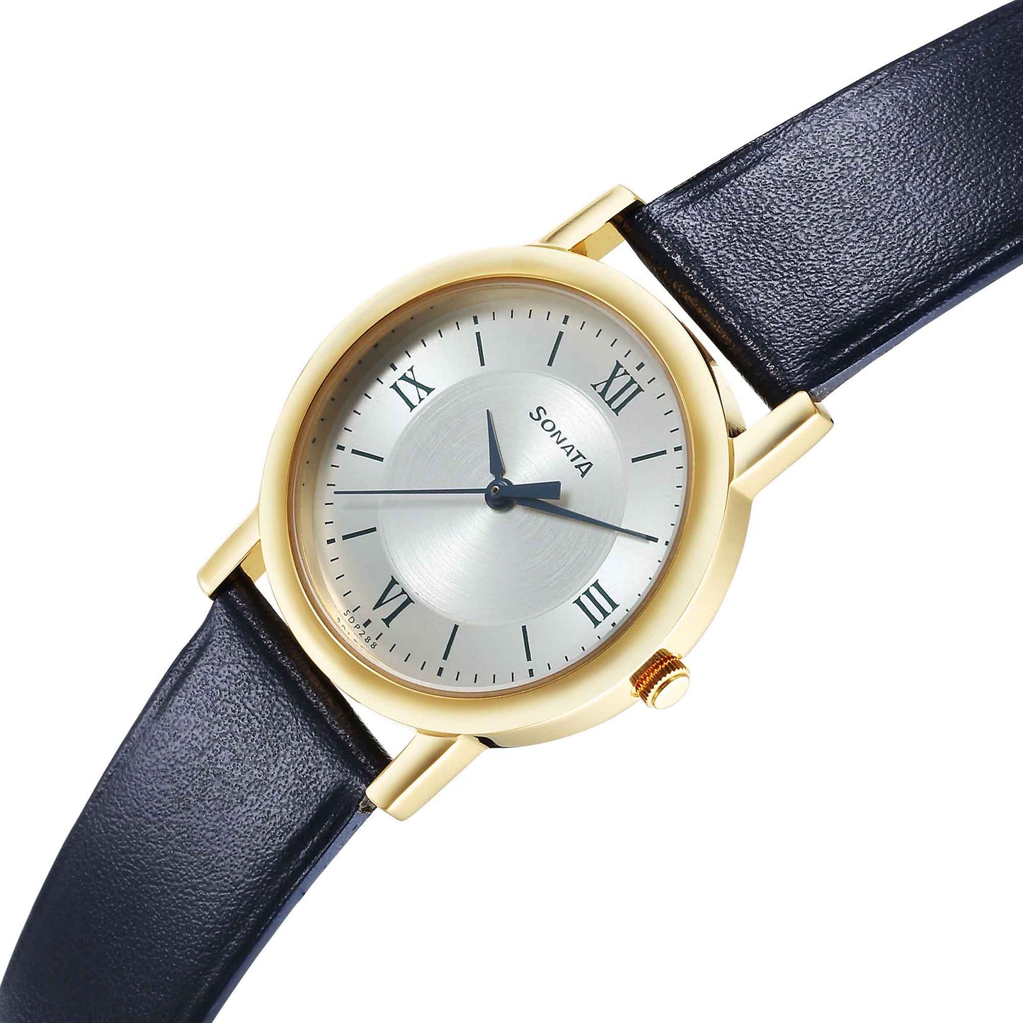 Sonata Classic Quartz Analog Silver Dial Blue Leather Strap Watch for Men