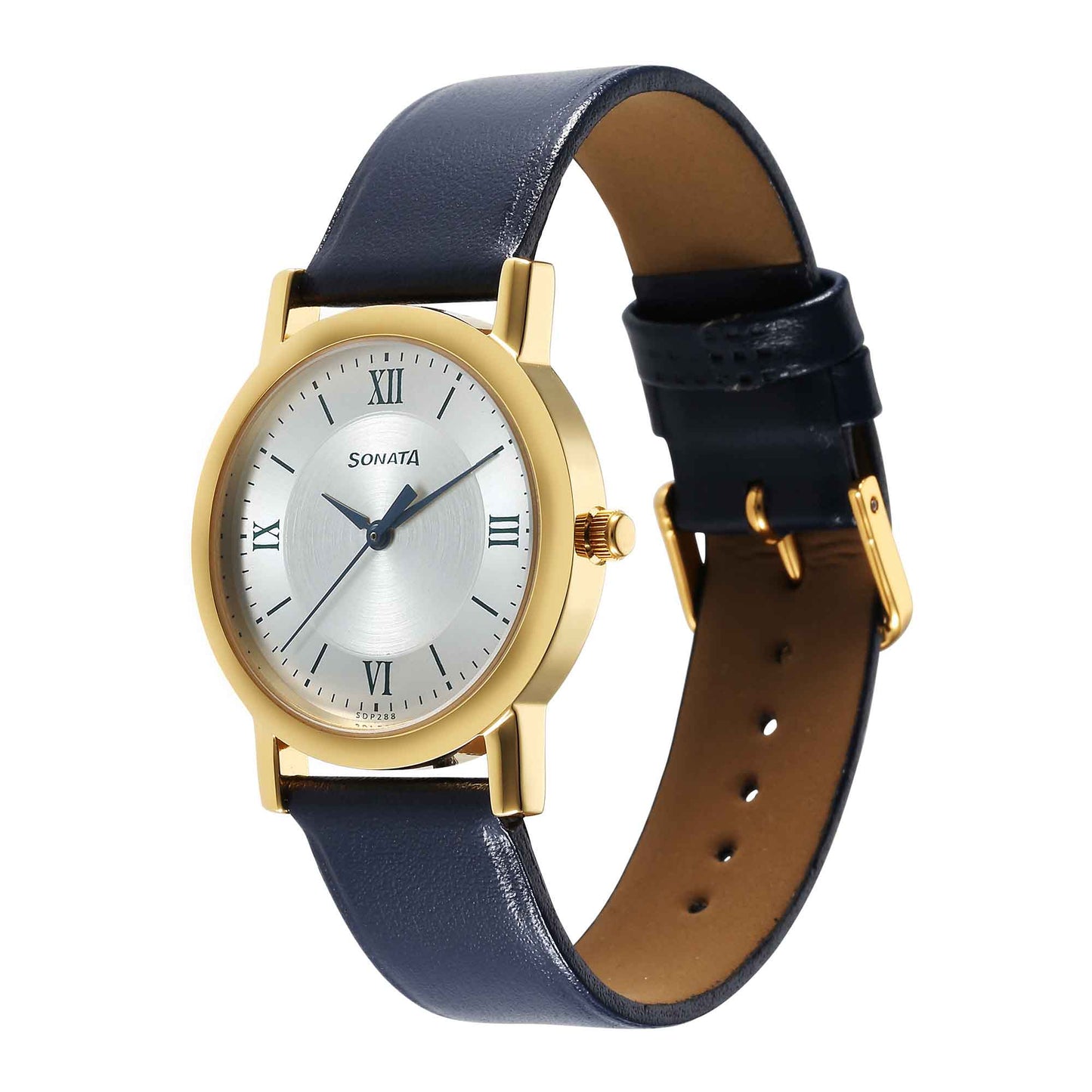 Sonata Classic Quartz Analog Silver Dial Blue Leather Strap Watch for Men