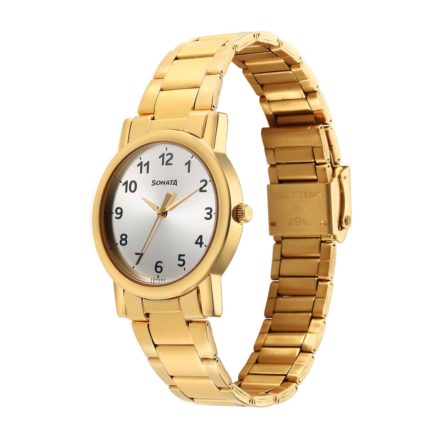 Sonata Classic Quartz Analog Silver Dial Golden Stainless Steel Strap Watch for Men