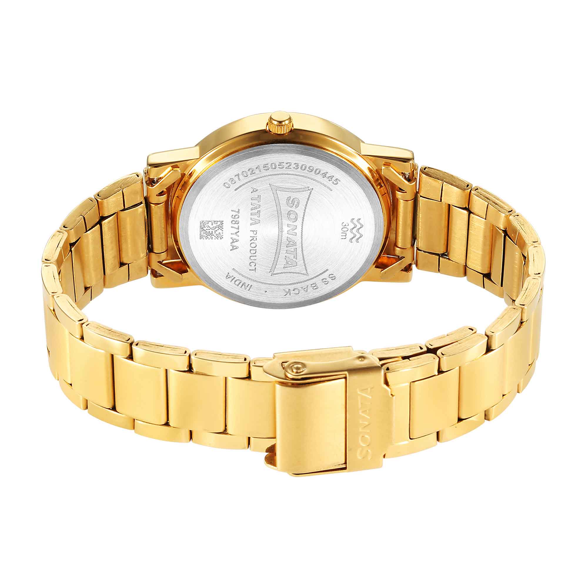 Sonata Classic Quartz Analog Blue Dial Golden Stainless Steel Strap Watch for Men