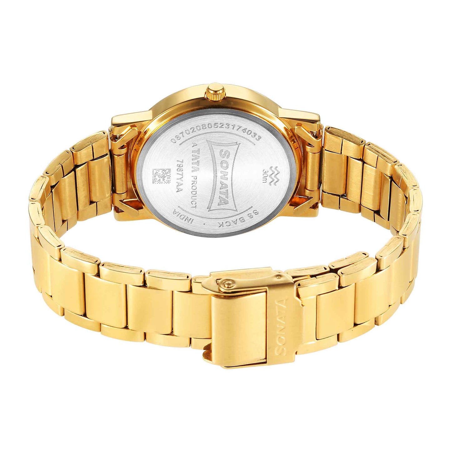 Sonata Classic Quartz Analog Green Dial Golden Stainless Steel Strap Watch for Men