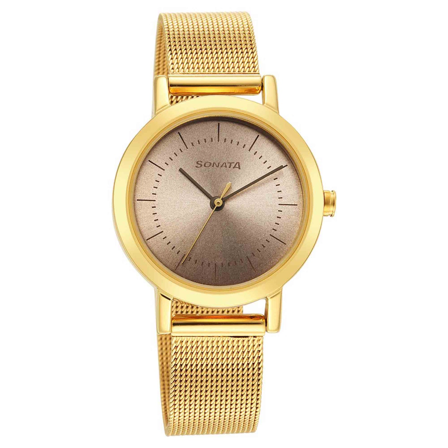 Ladies Essentials Beige Dial Stainless Steel Strap Watch for Women