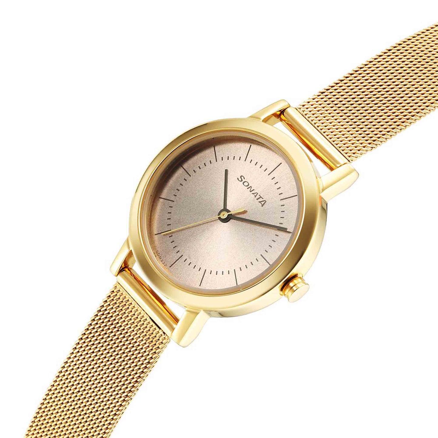 Ladies Essentials Beige Dial Stainless Steel Strap Watch for Women