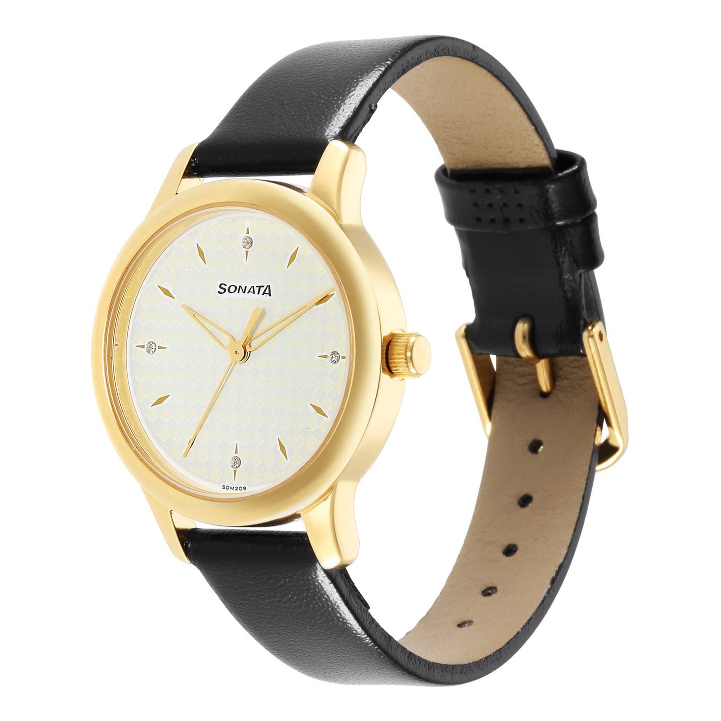 Classic Gold White Dial Leather Strap Watch for Women