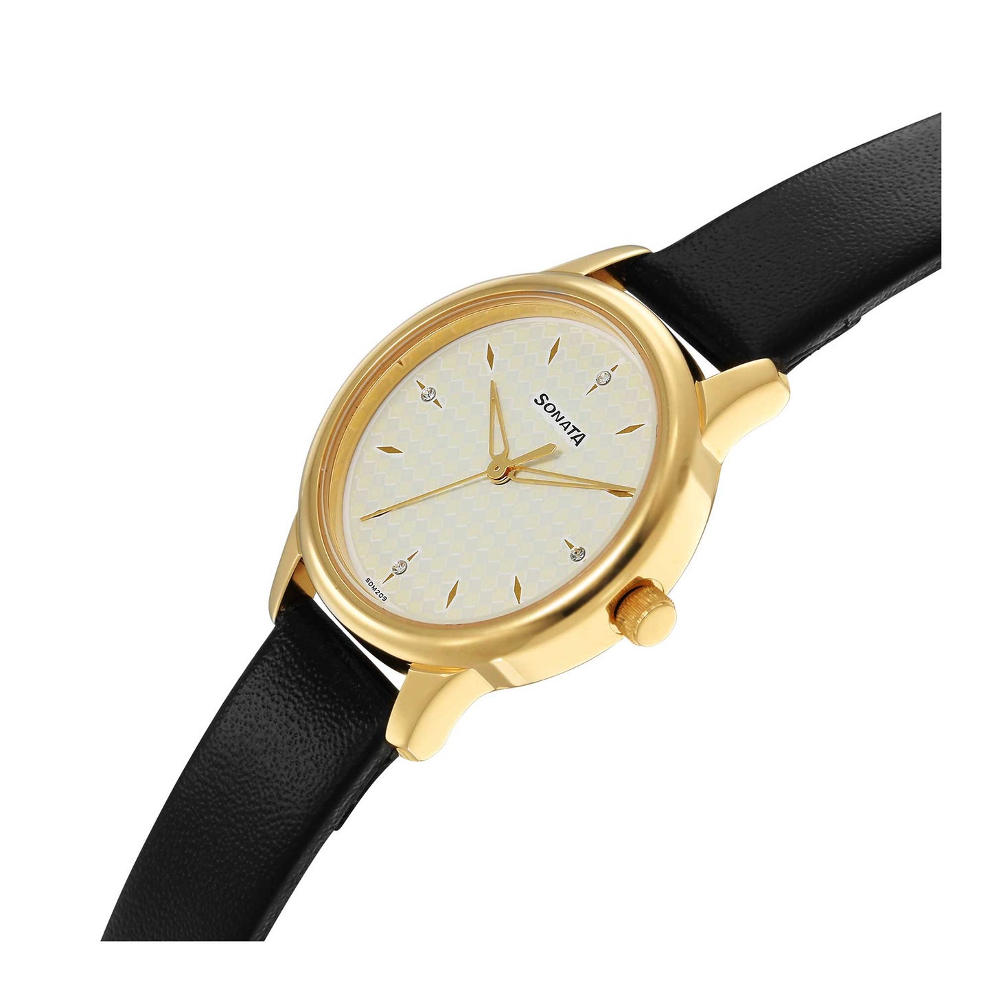 Classic Gold White Dial Leather Strap Watch for Women