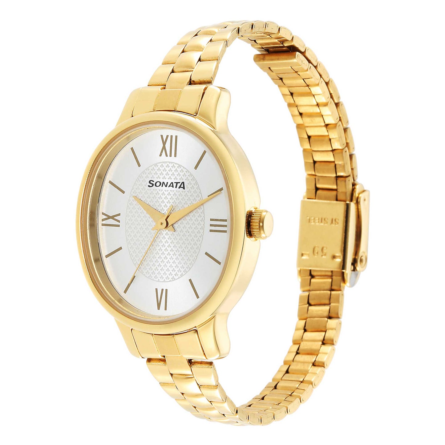 Classic Gold Silver Dial Metal Strap Watch for Women