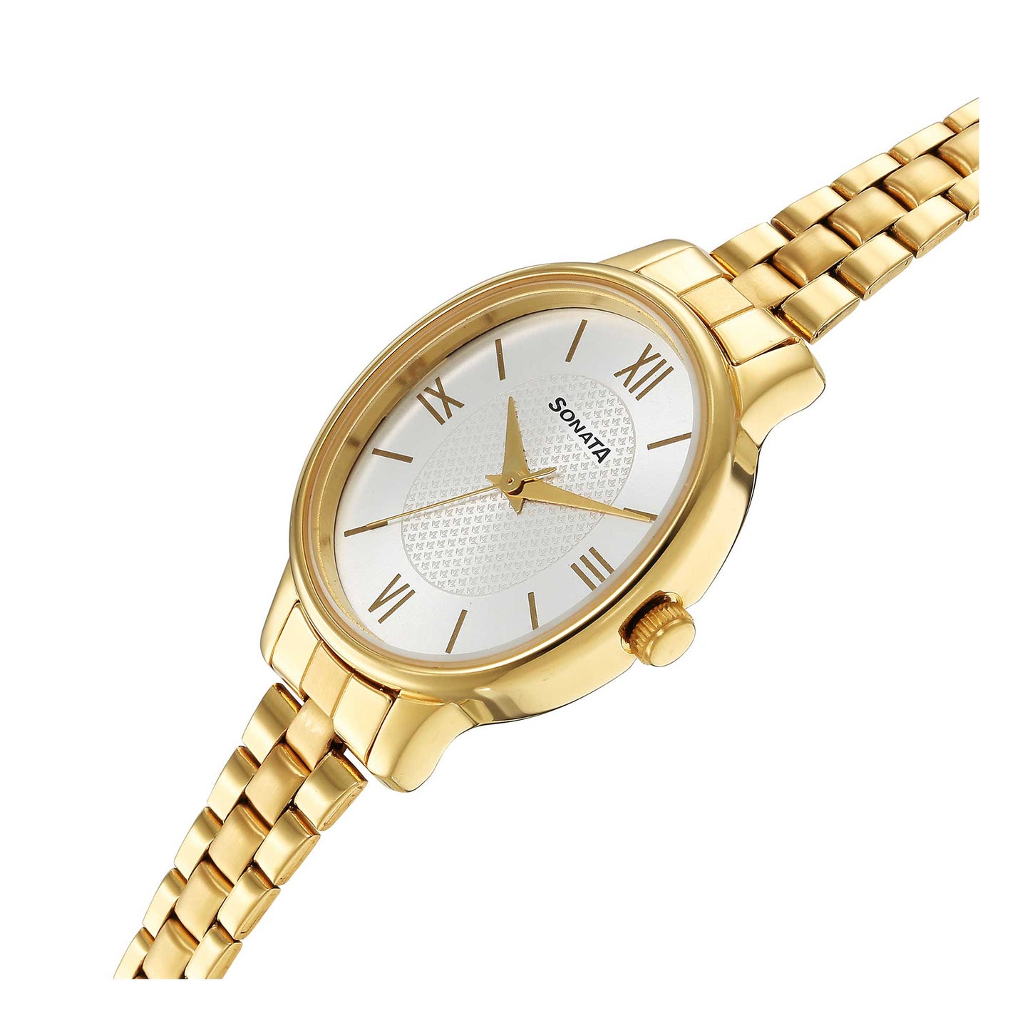 Classic Gold Silver Dial Metal Strap Watch for Women