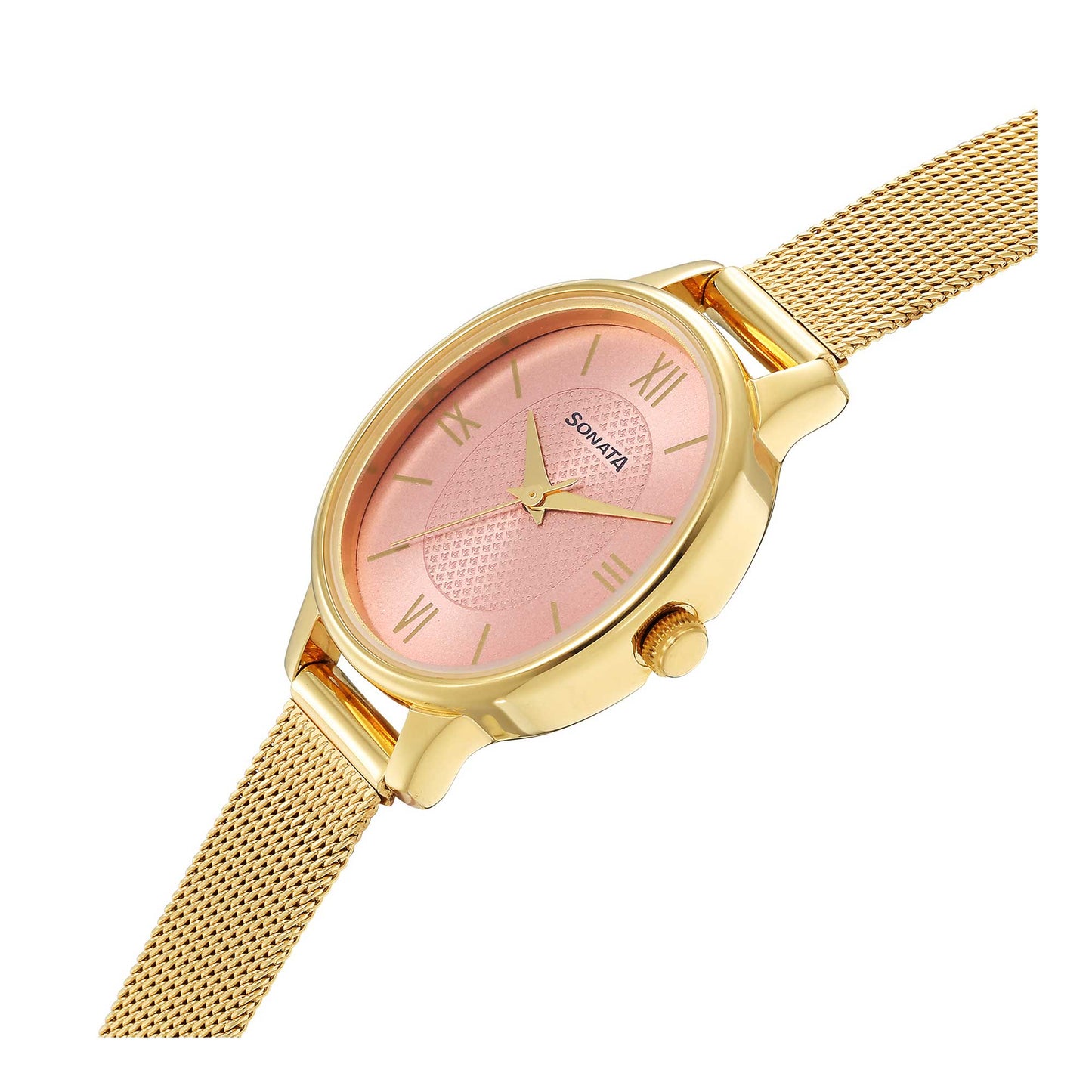 Classic Gold Pink Dial Metal Strap Watch for Women