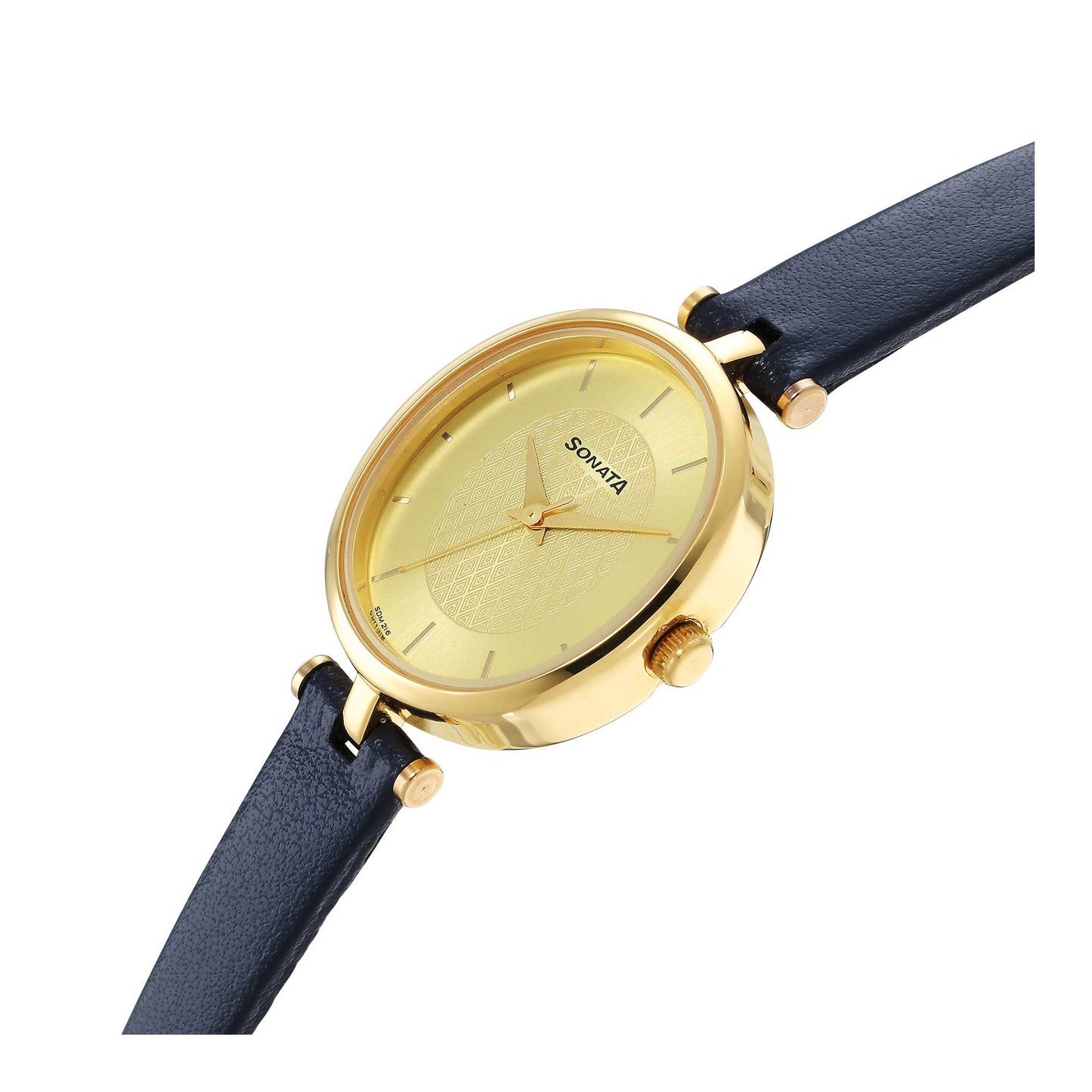 Sonata Classic Gold Champagne Dial Leather Strap Watch for Women