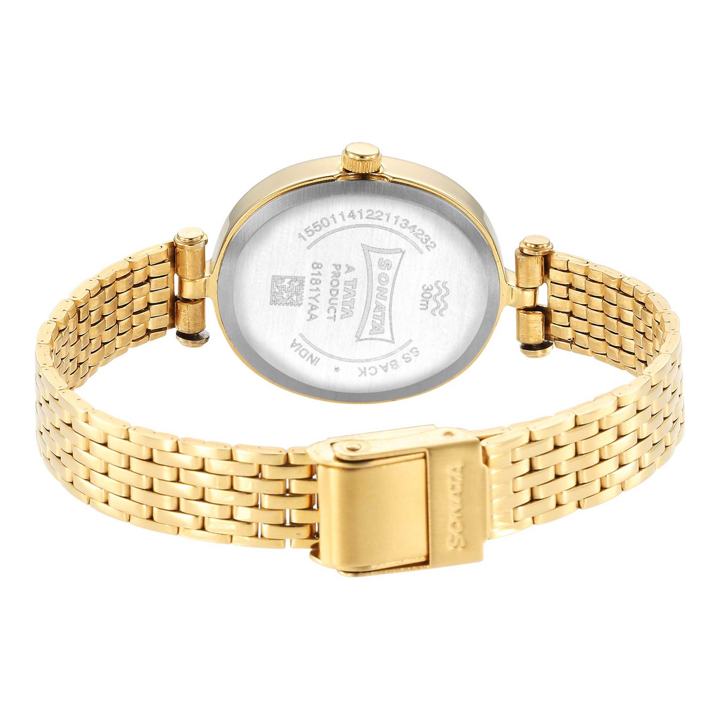 Classic Gold Maroon Dial Metal Strap Watch for Women