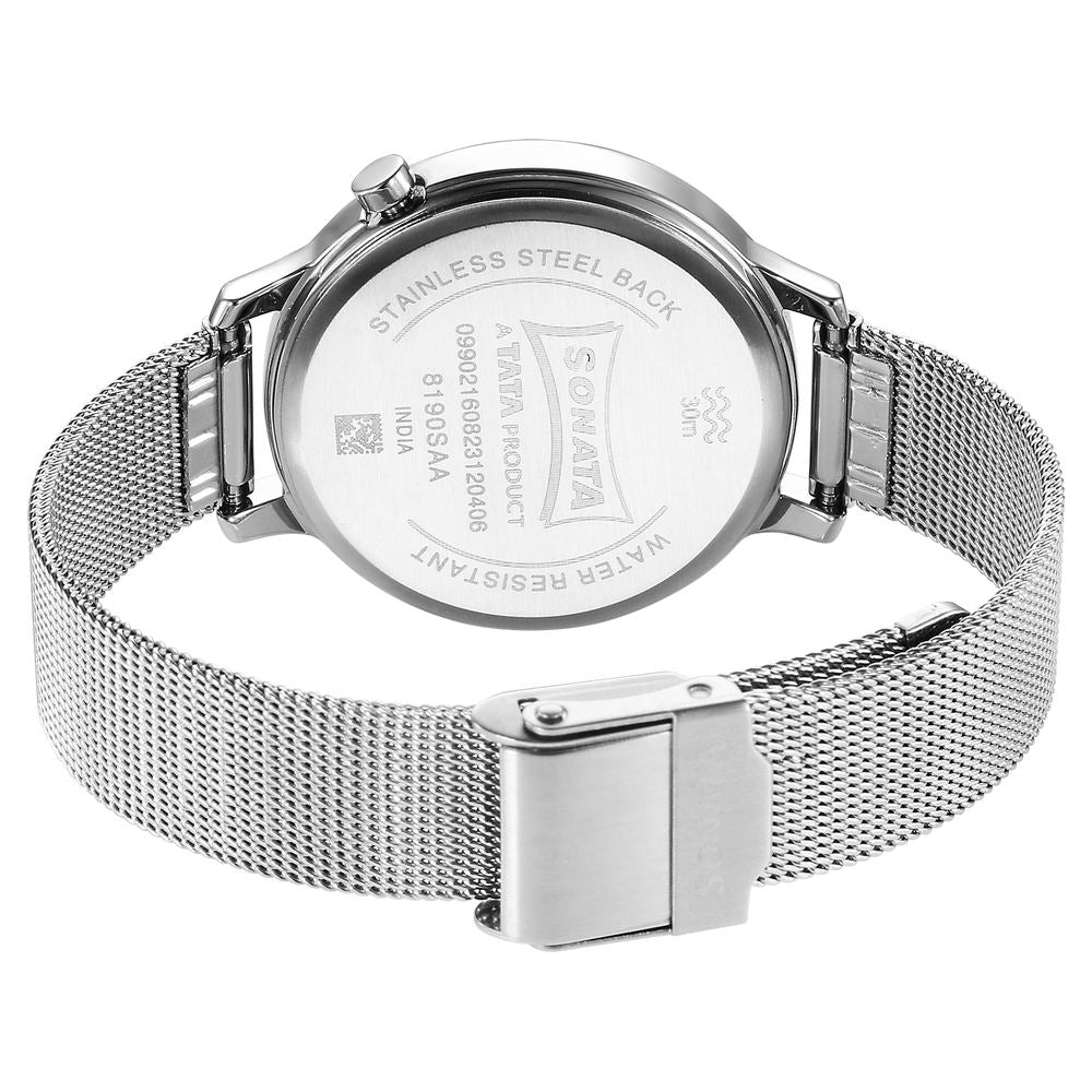 Sonata Unveil Quartz Analog Pink Dial Stainless Steel Strap Watch for Women