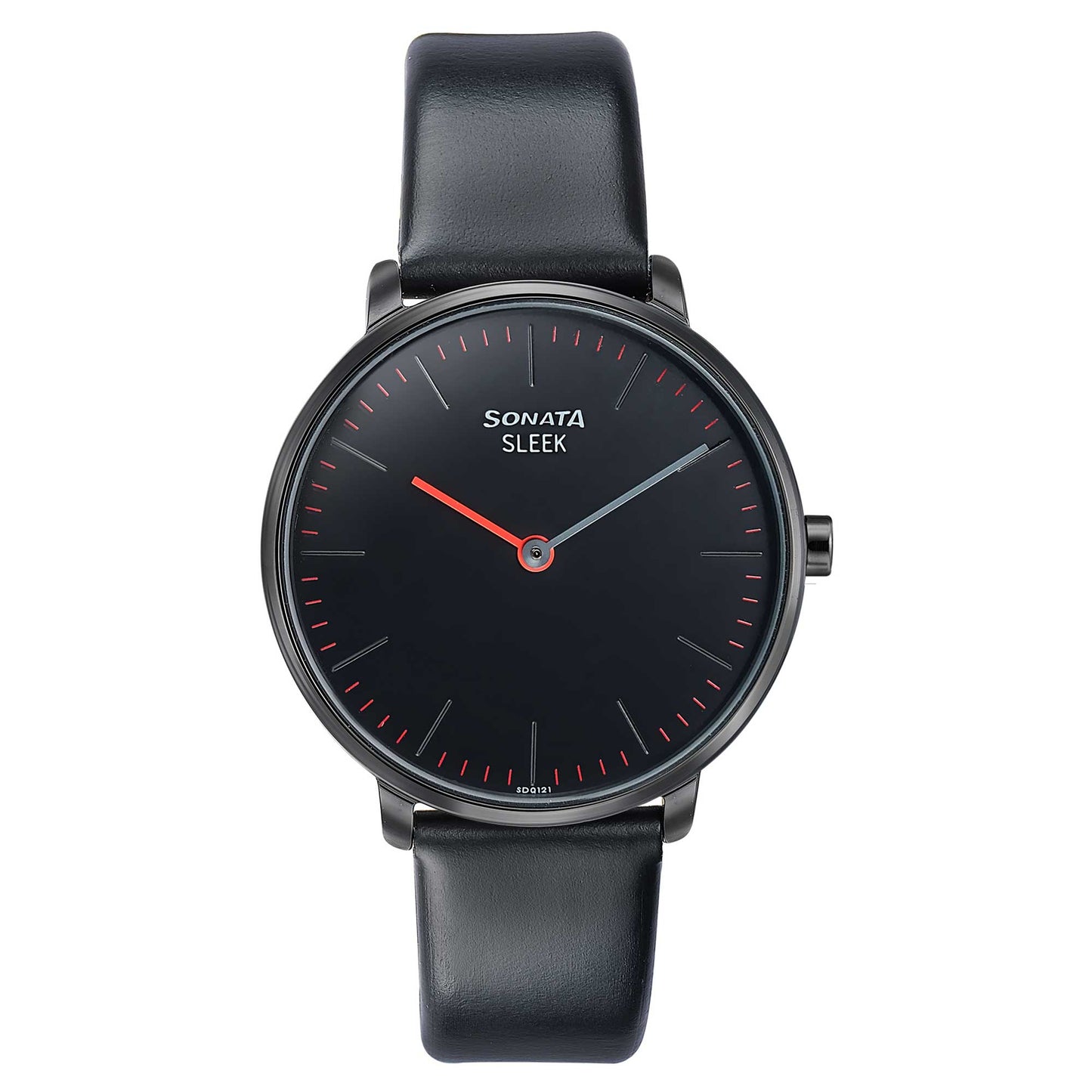 Sonata Sleek Quartz Analog Black Dial Black Leather Strap Watch for Women
