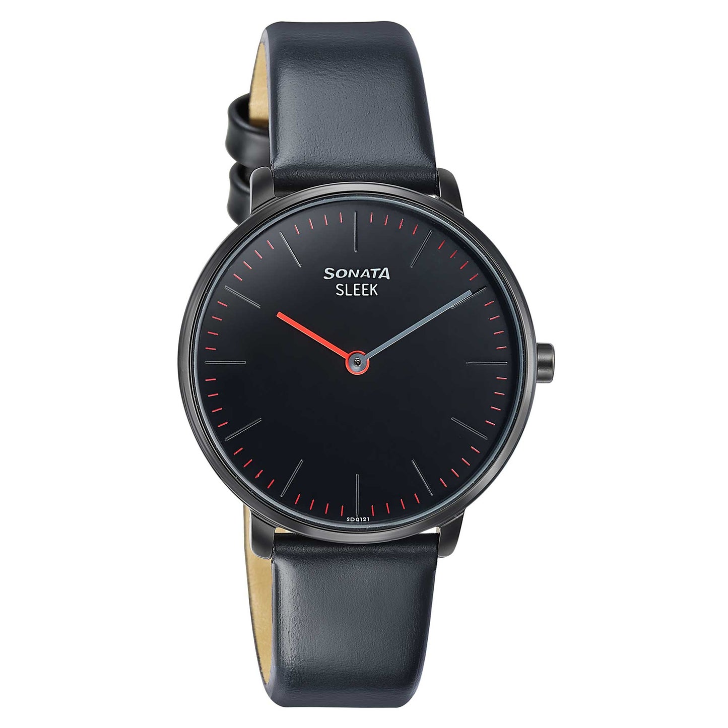 Sonata Sleek Quartz Analog Black Dial Black Leather Strap Watch for Women