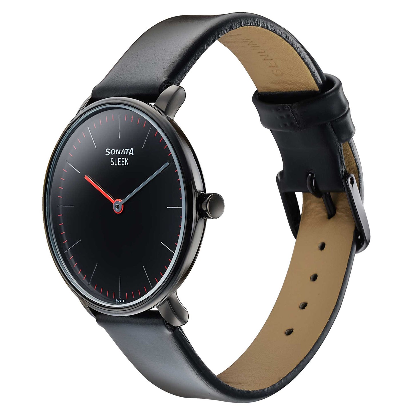 Sonata Sleek Quartz Analog Black Dial Black Leather Strap Watch for Women