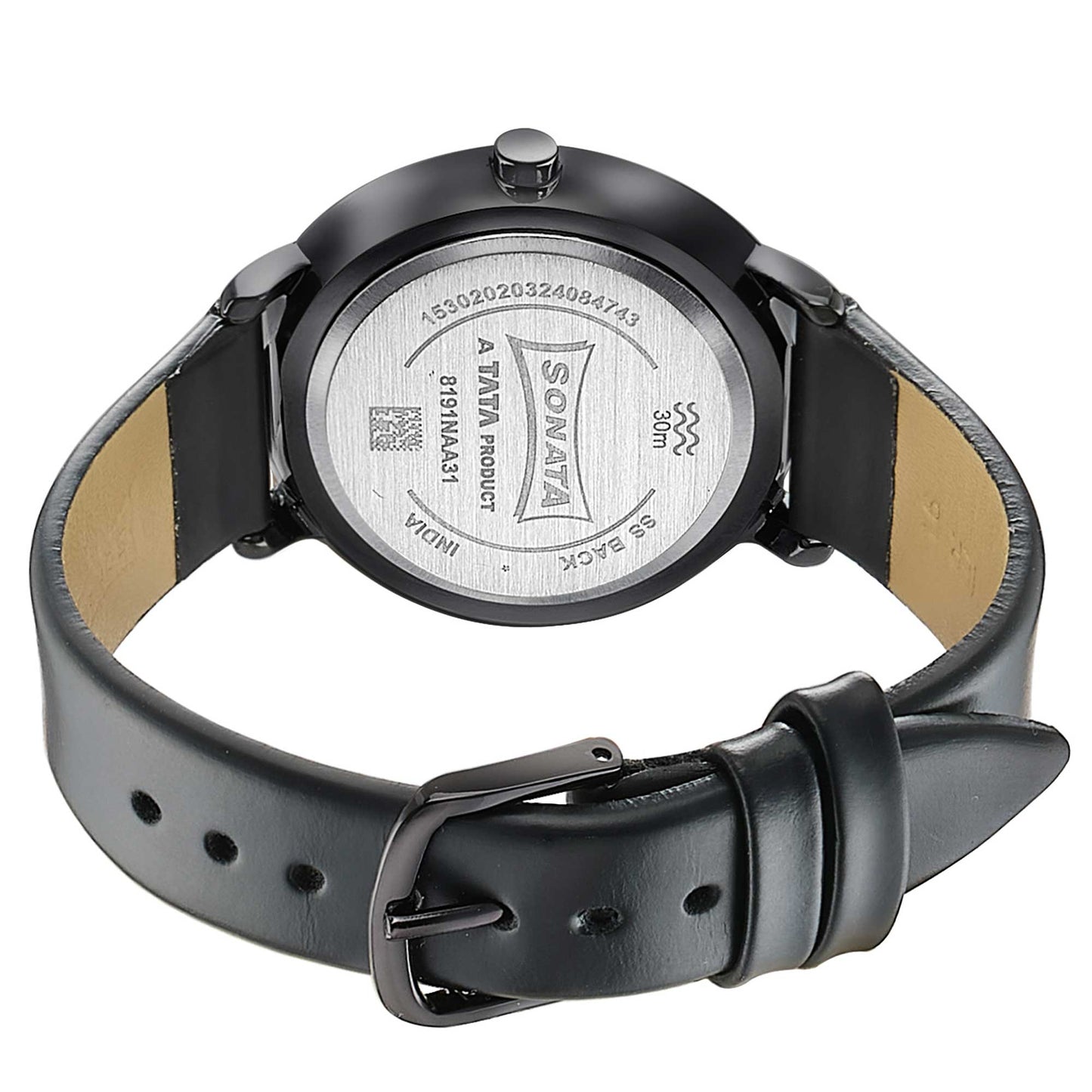 Sonata Sleek Quartz Analog Black Dial Black Leather Strap Watch for Women