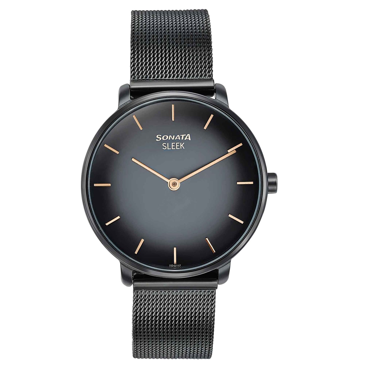 Sonata Sleek Quartz Analog Black Dial Black Stainless Steel Strap Watch for Women