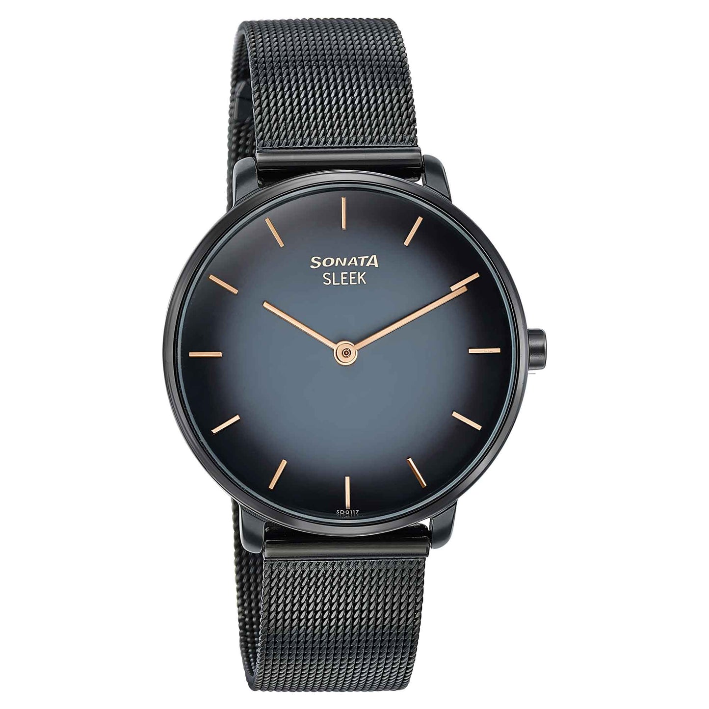 Sonata Sleek Quartz Analog Black Dial Black Stainless Steel Strap Watch for Women