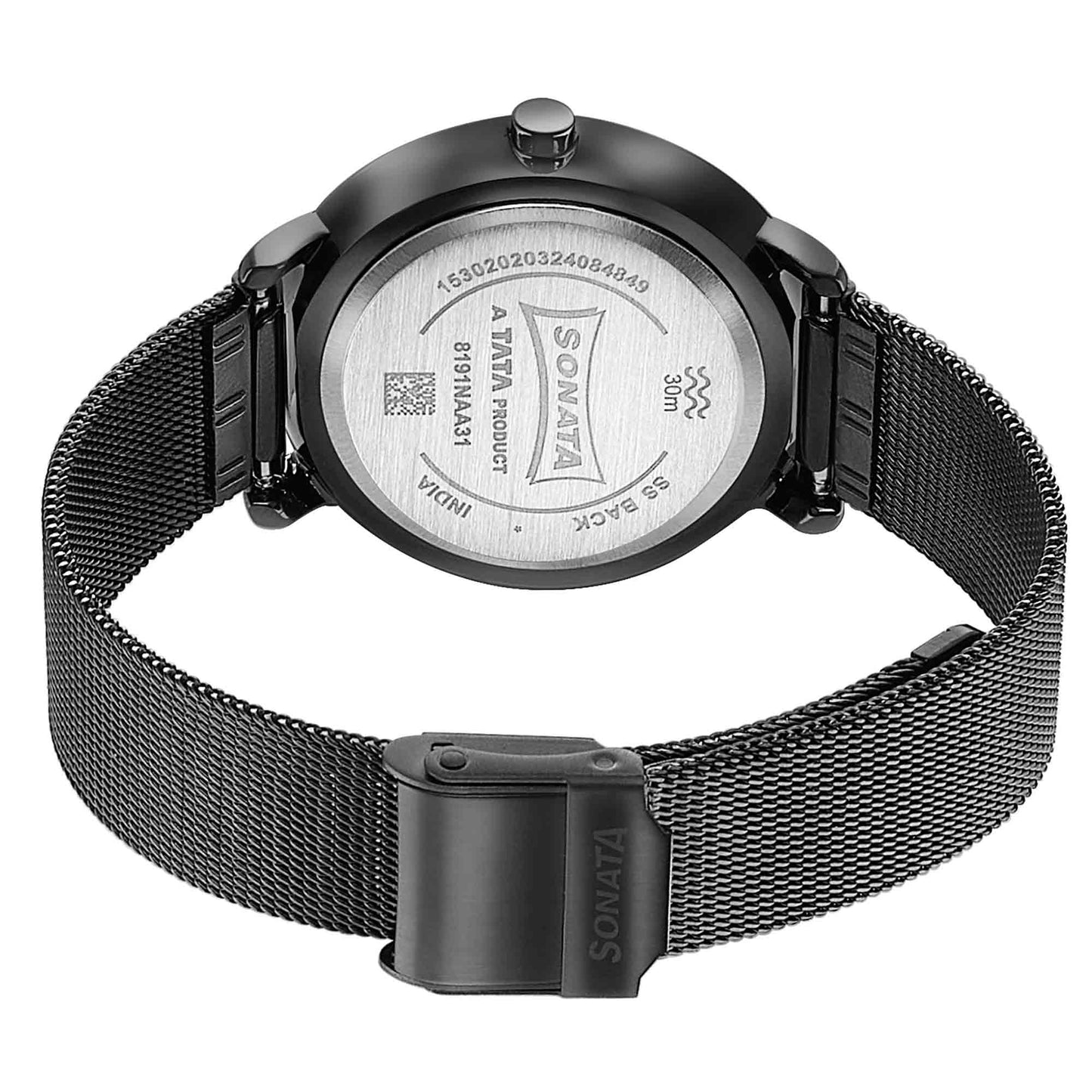Sonata Sleek Quartz Analog Black Dial Black Stainless Steel Strap Watch for Women