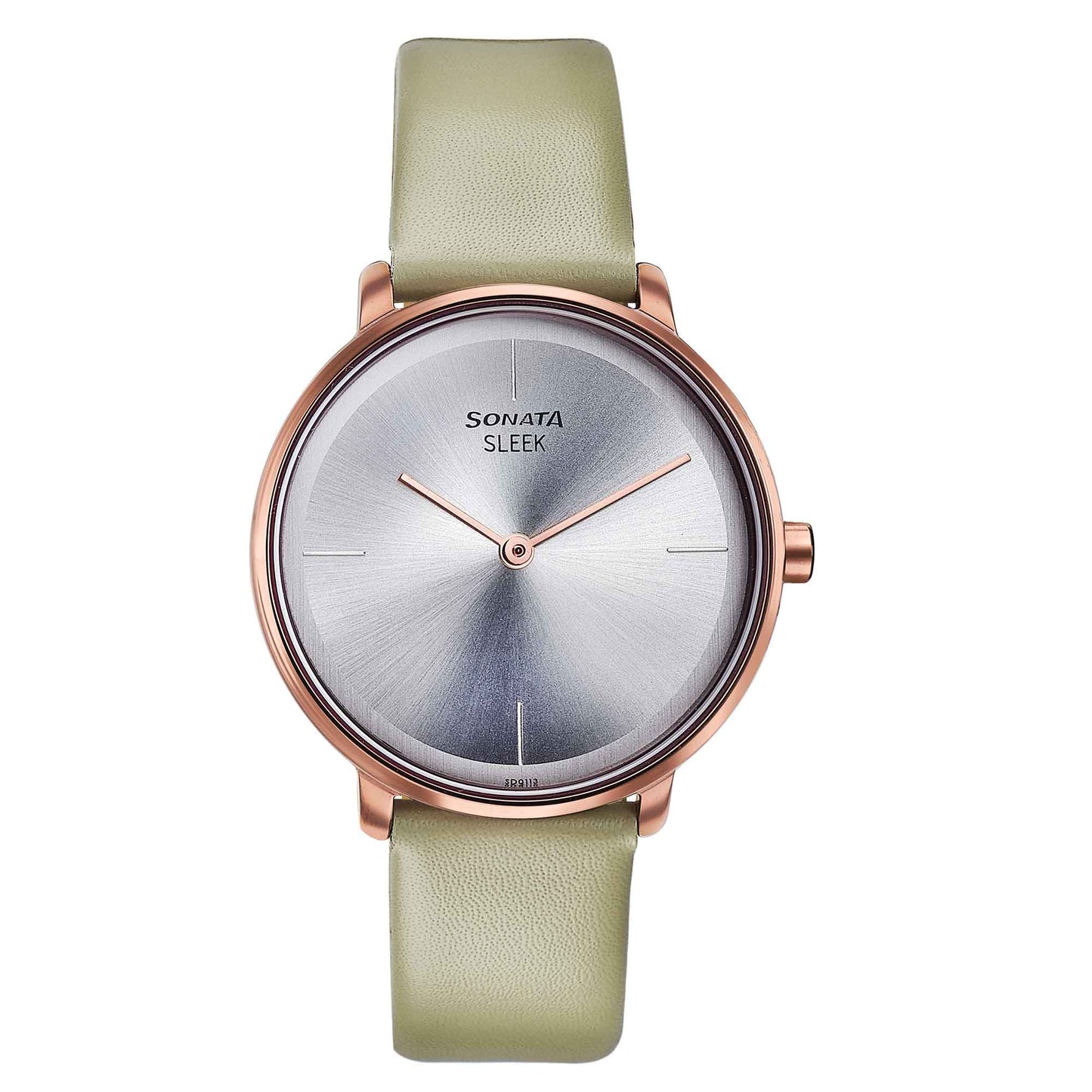 Sonata Sleek Quartz Analog Silver Dial Grey Leather Strap Watch for Women