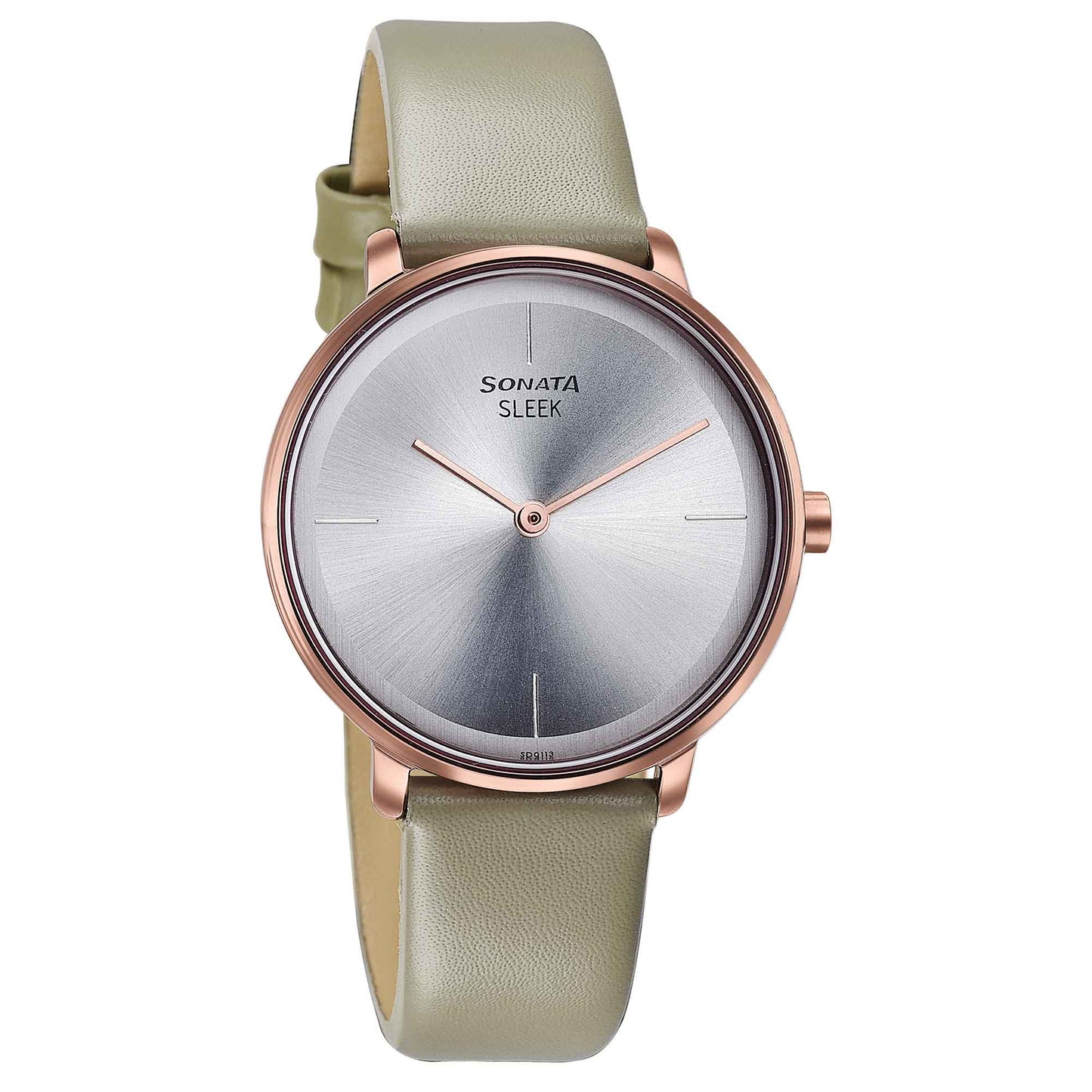 Sonata Sleek Quartz Analog Silver Dial Grey Leather Strap Watch for Women