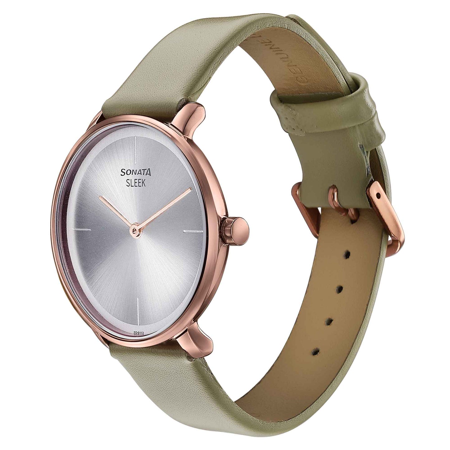 Sonata Sleek Quartz Analog Silver Dial Grey Leather Strap Watch for Women