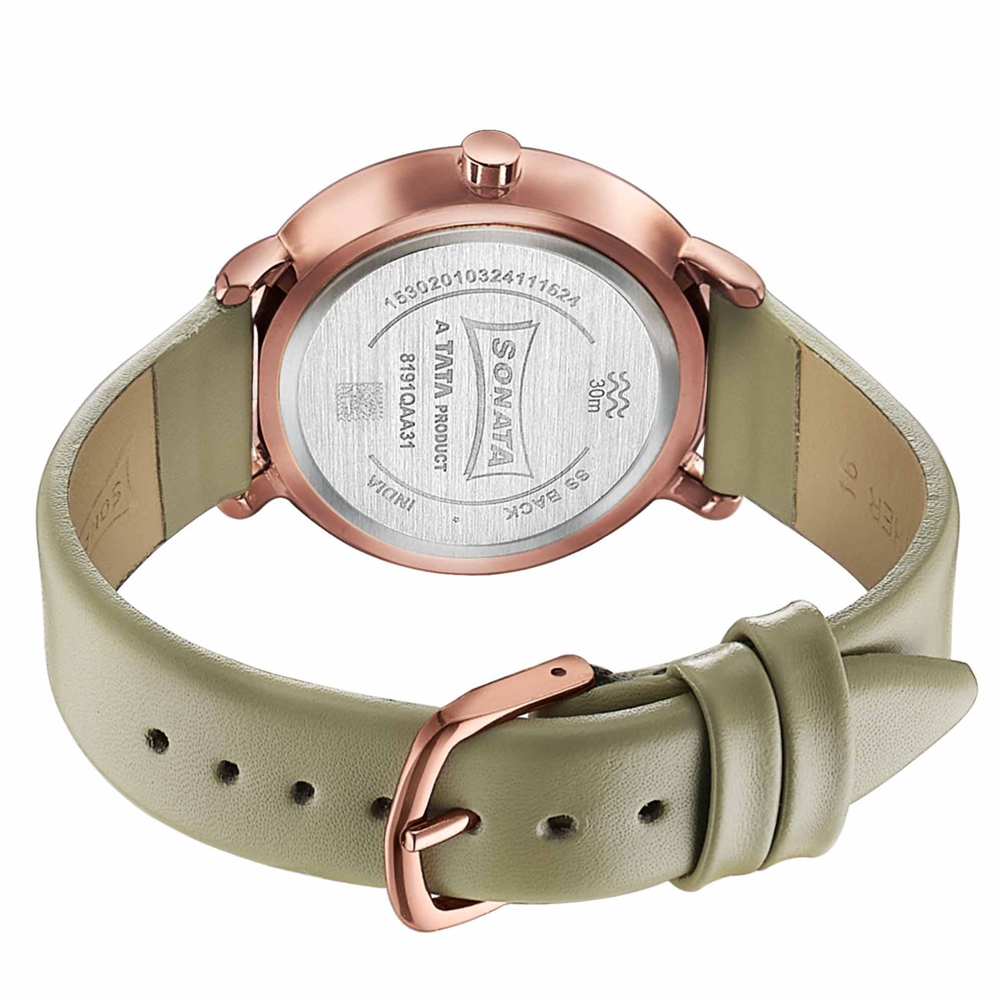 Sonata Sleek Quartz Analog Silver Dial Grey Leather Strap Watch for Women