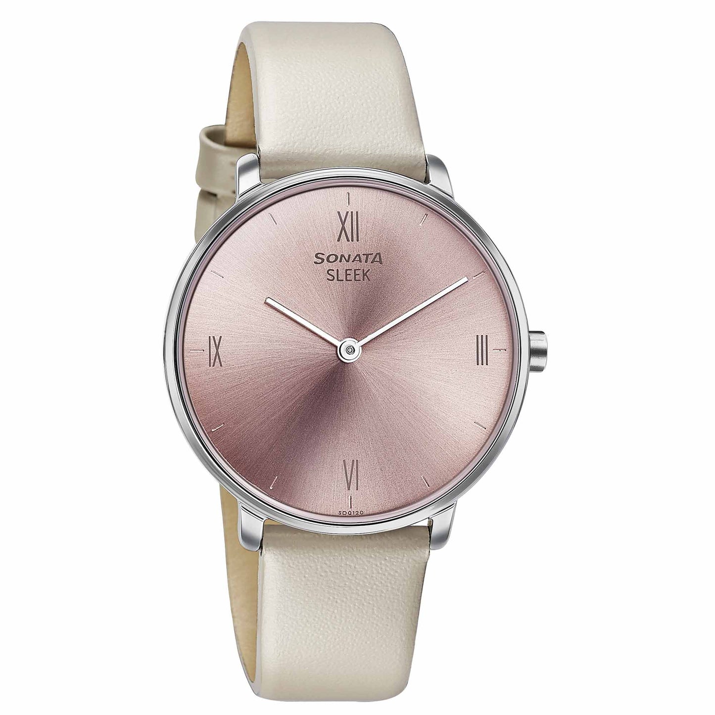 Sonata Sleek Quartz Analog Pink Dial Beige Leather Strap Watch for Women
