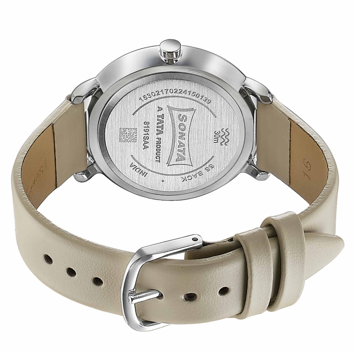 Sonata Sleek Quartz Analog Pink Dial Beige Leather Strap Watch for Women
