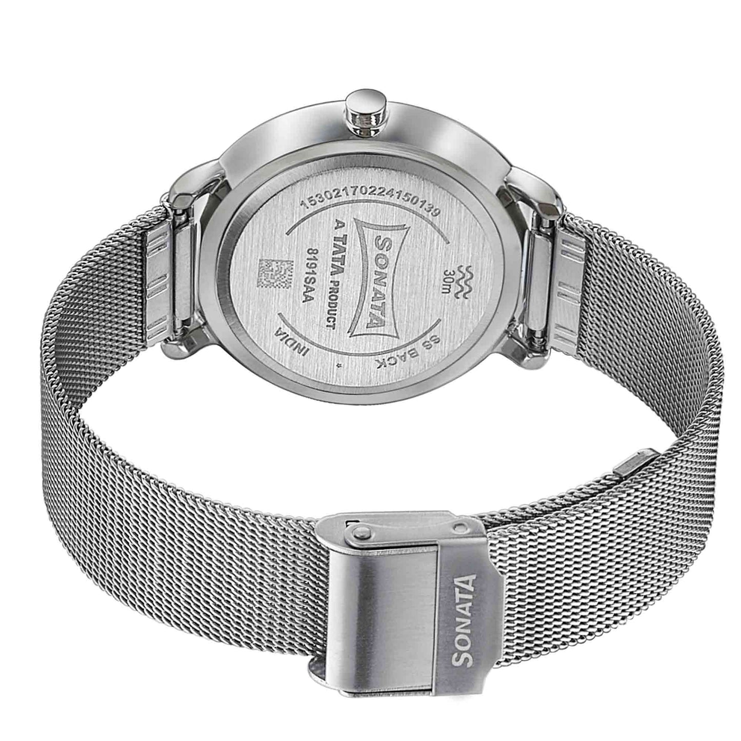 Sonata Sleek Quartz Analog Grey Dial Silver Stainless Steel Strap Watch for Women
