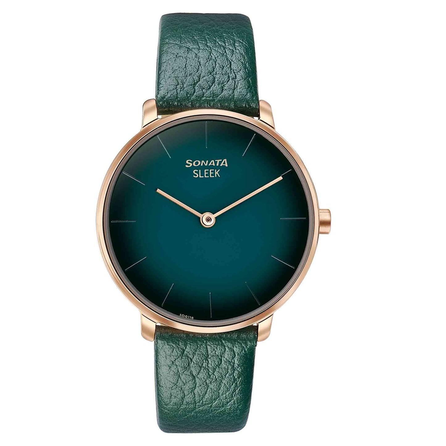 Sonata Sleek Quartz Analog Green Dial Green Leather Strap Watch for Women