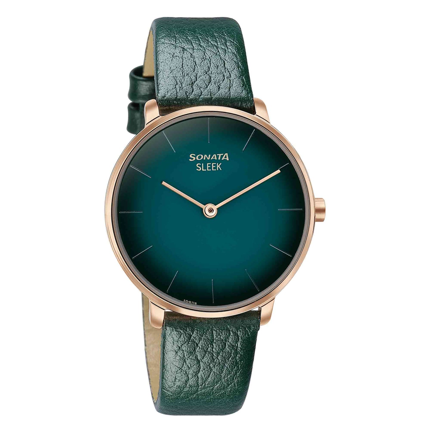 Sonata Sleek Quartz Analog Green Dial Green Leather Strap Watch for Women