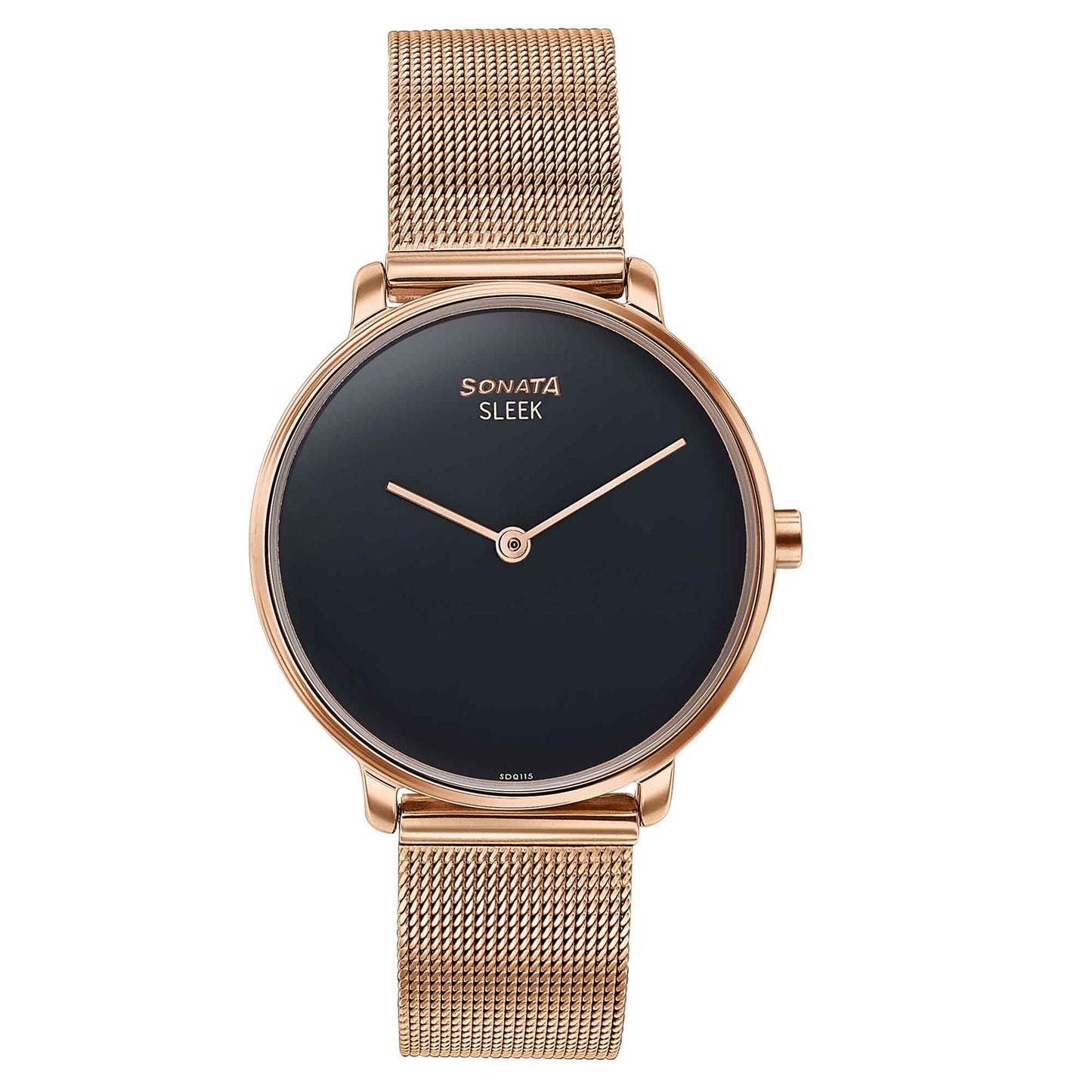Sonata Sleek Quartz Analog Black Dial Rose Gold Stainless Steel Strap Watch for Women