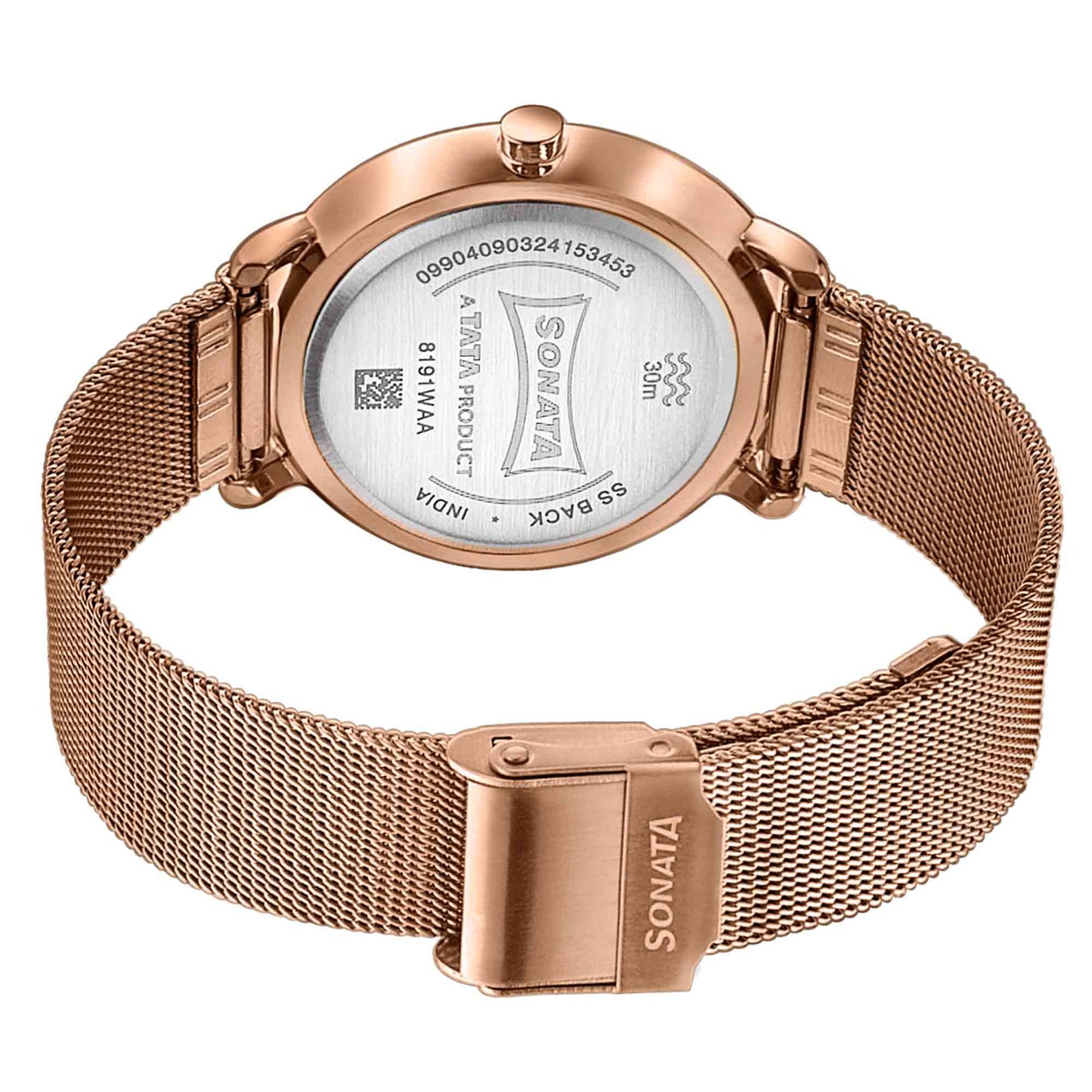 Sonata Sleek Quartz Analog Black Dial Rose Gold Stainless Steel Strap Watch for Women