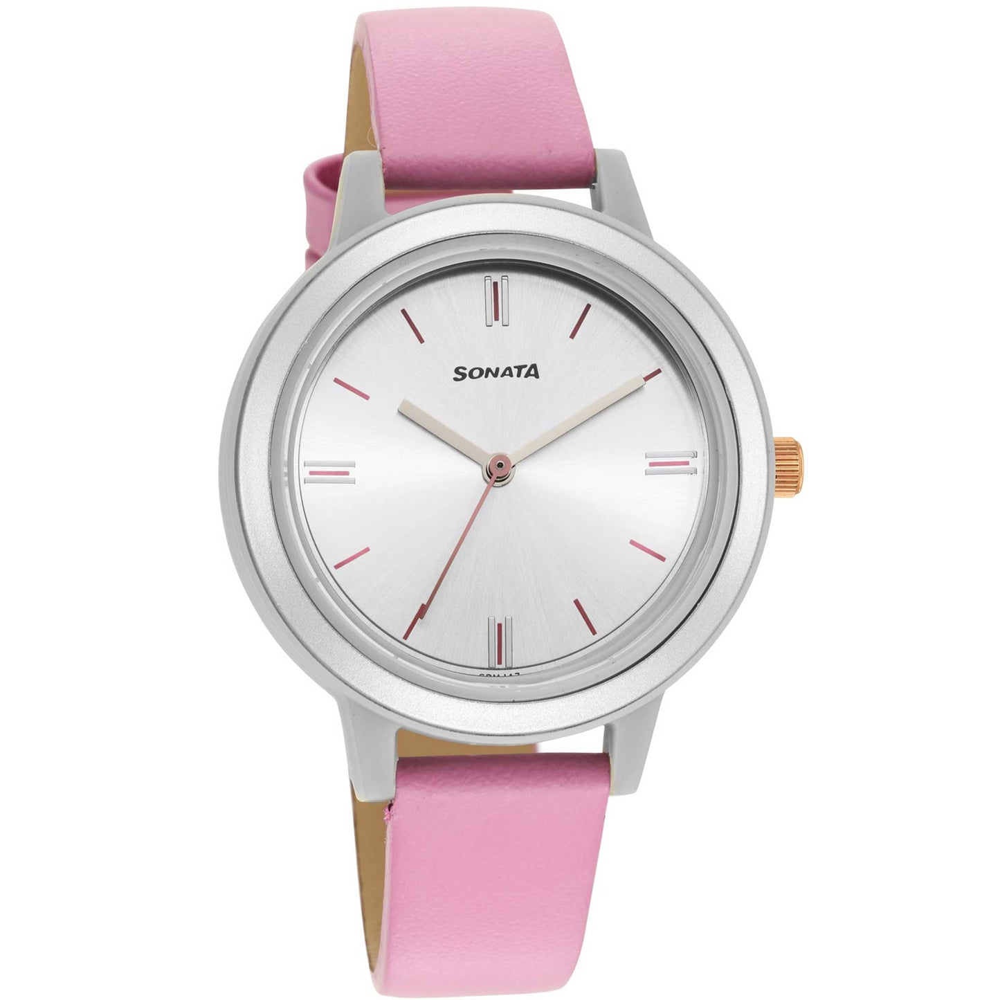 Sonata Strap Material Leather Dial Colour Silver 87036PL09