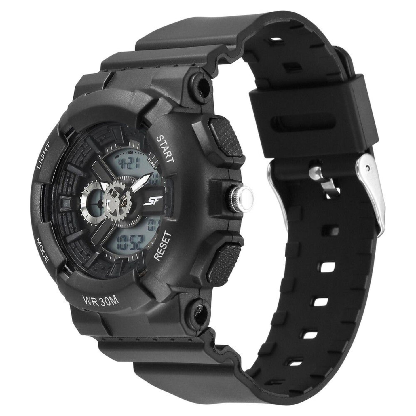 SF Unisex Classic Black Watch with Silver Accents - Timeless Elegance for Every Occasion