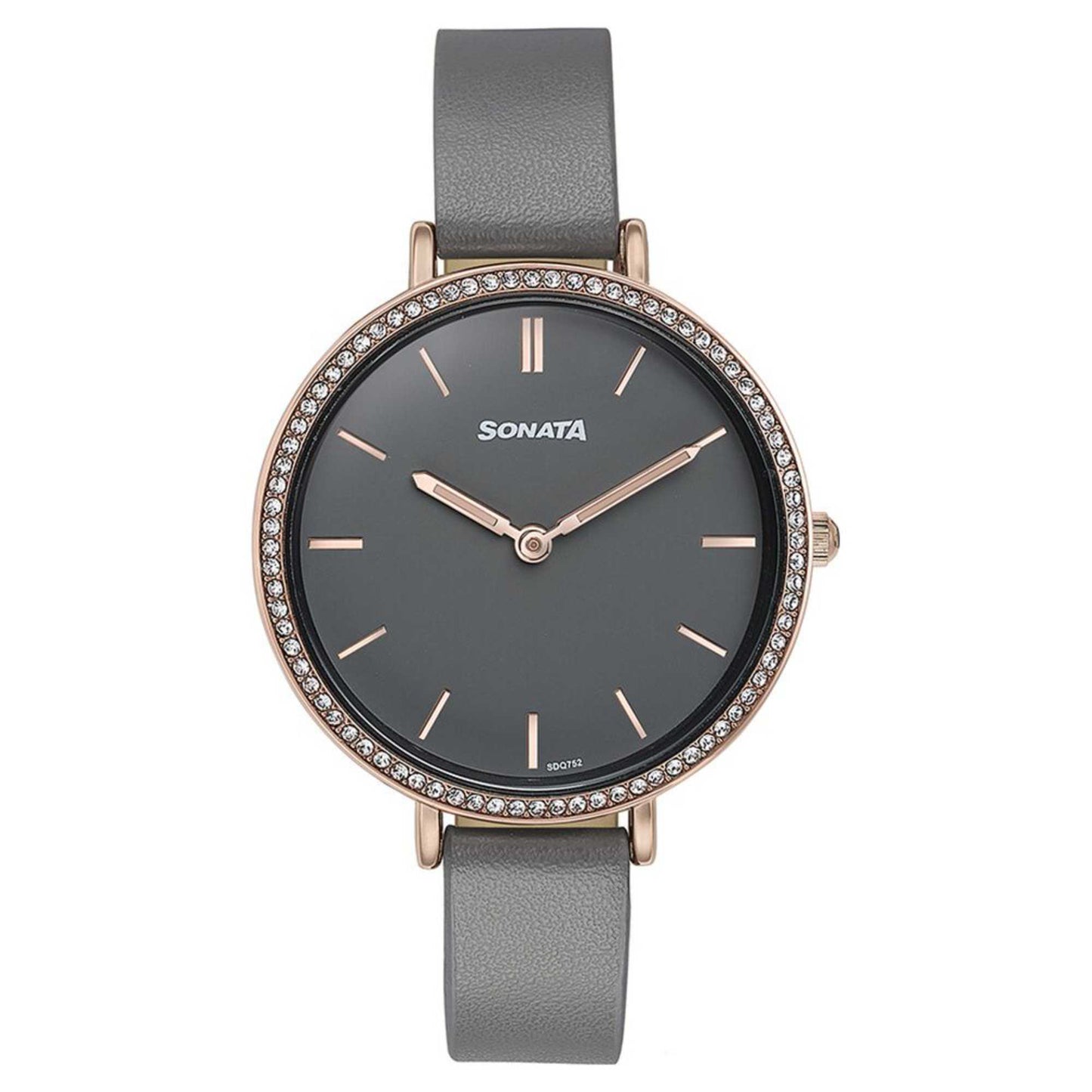 Sonata Quartz Analog Grey Dial Grey Leather Strap Watch For Women