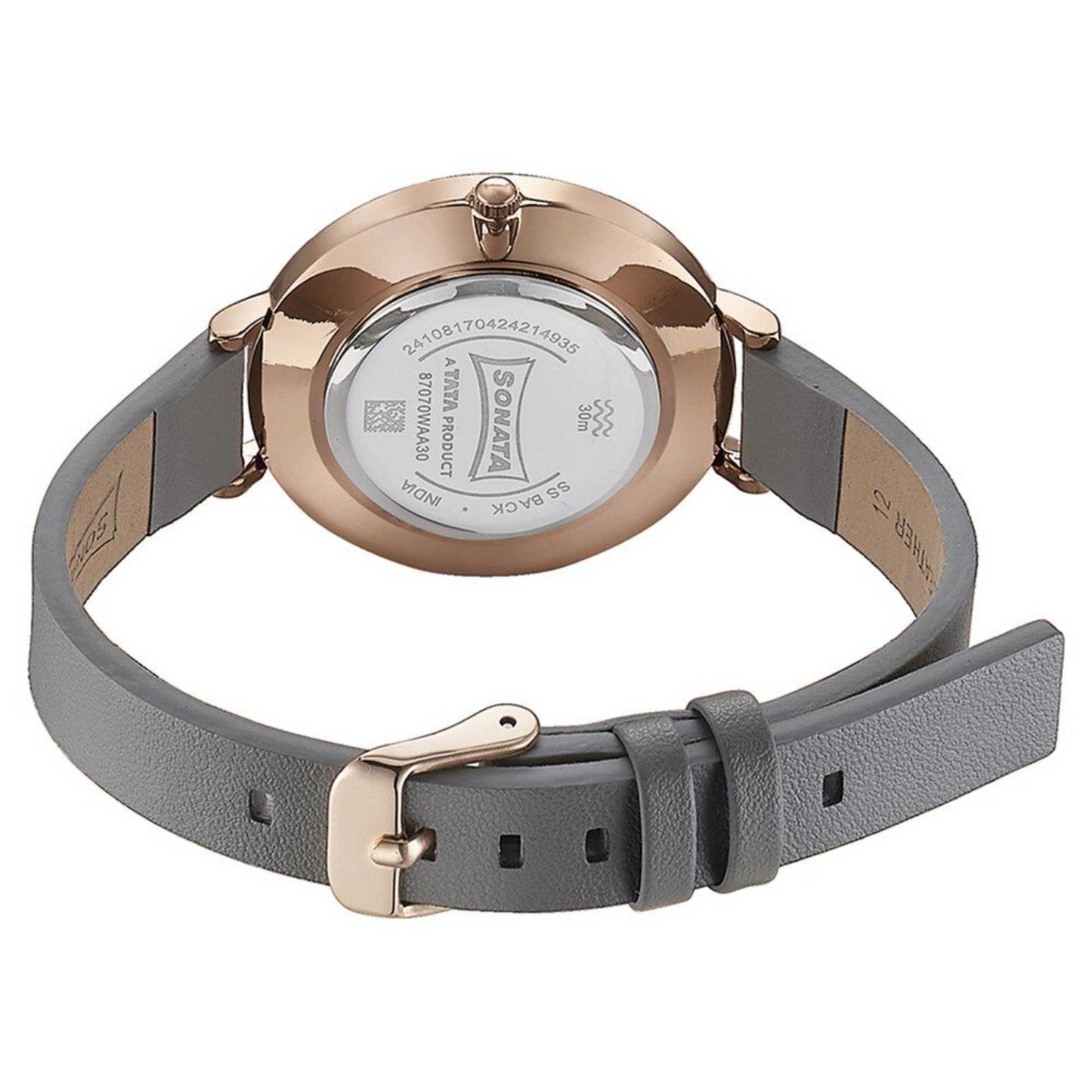 Sonata Quartz Analog Grey Dial Grey Leather Strap Watch For Women